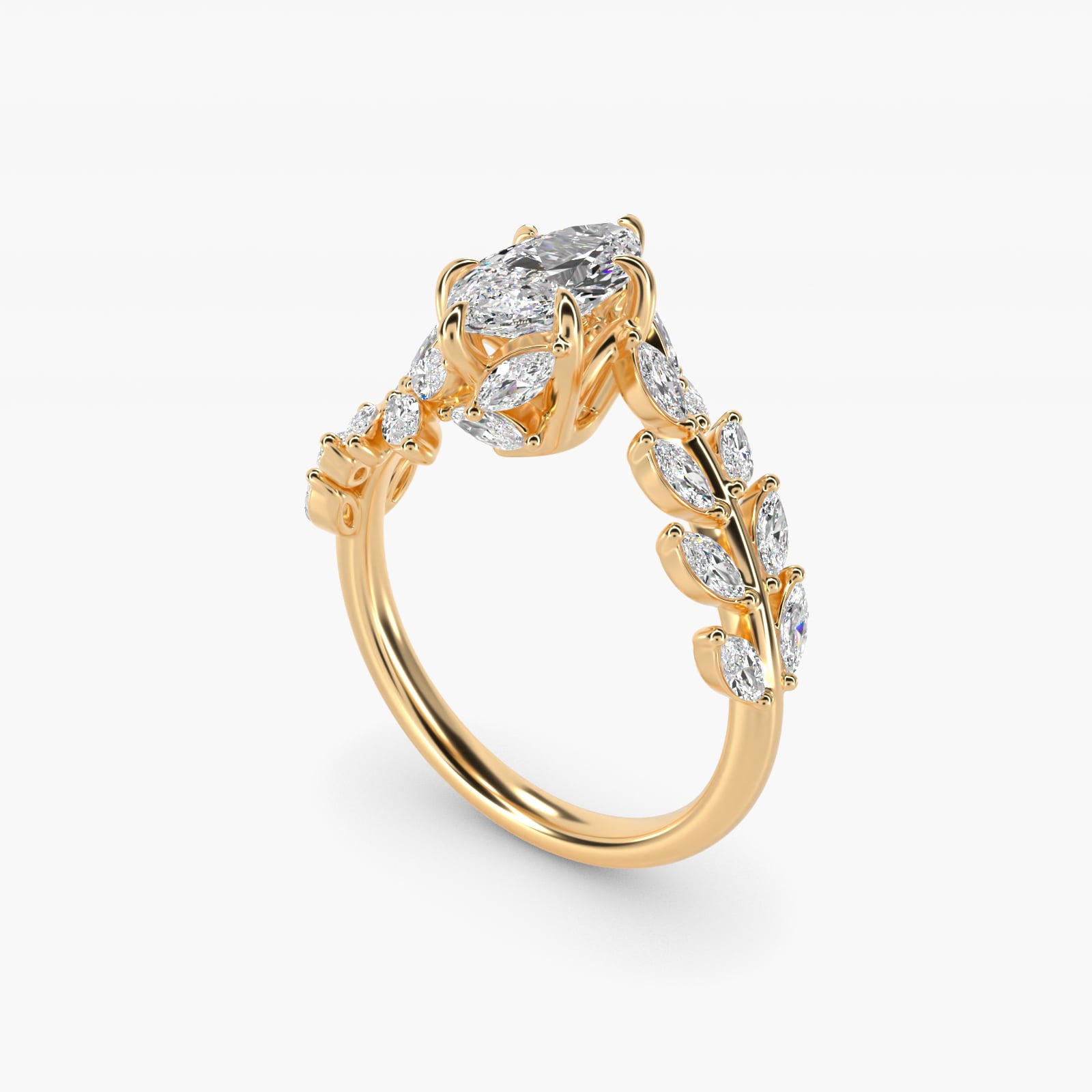 Diamond Vine Side Stone Engagement Ring In 18K Yellow Gold By James Allen - Marquise Center