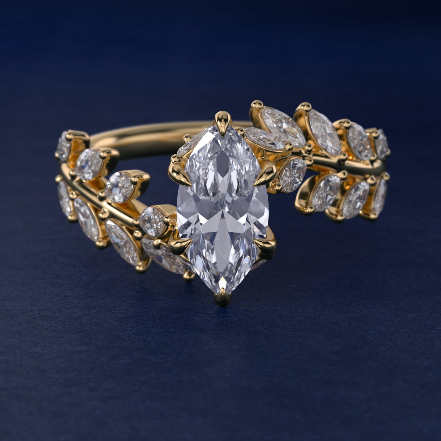 Diamond Vine Side Stone Engagement Ring In 18K Yellow Gold By James Allen - Marquise Center