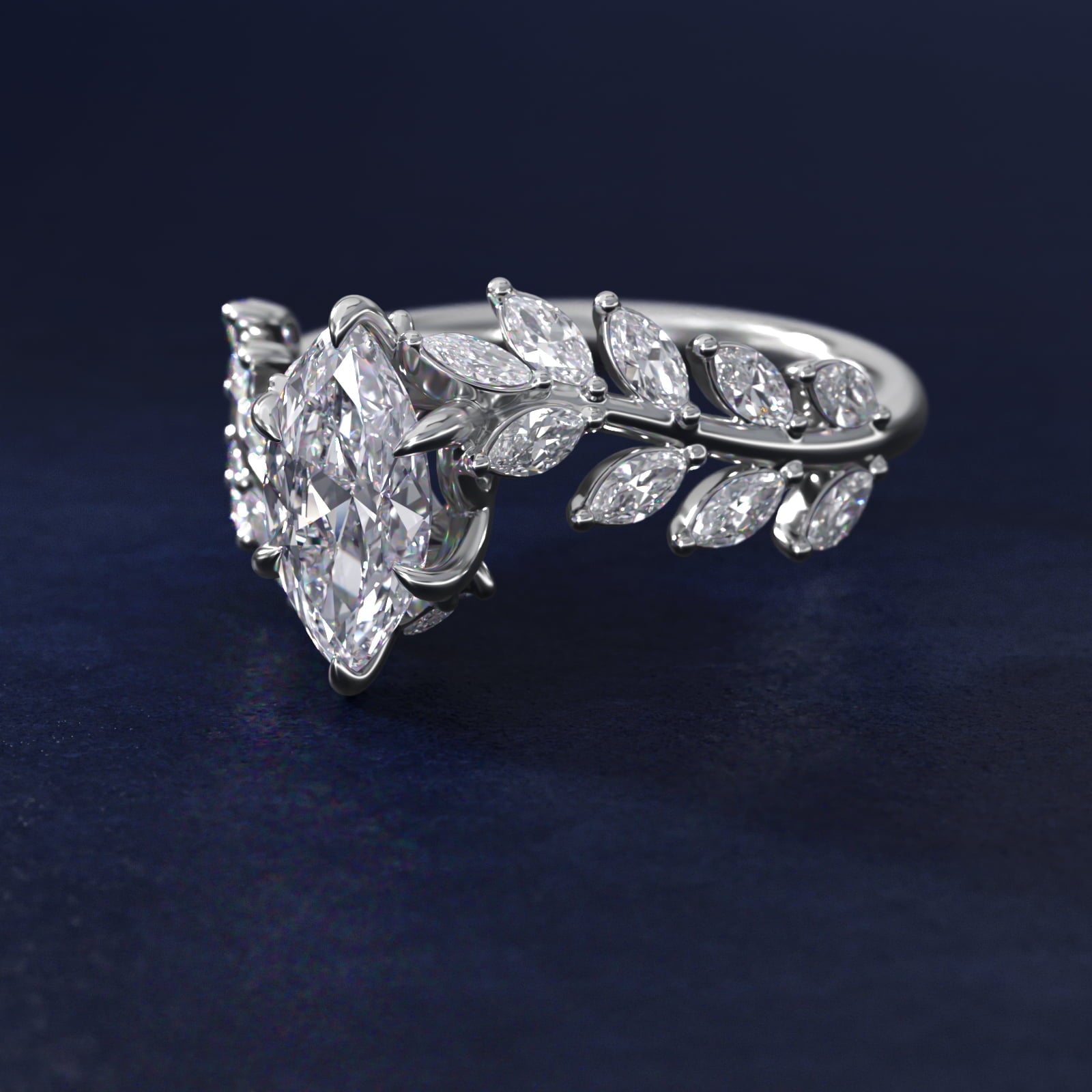 Diamond Vine Side Stone Engagement Ring In Platinum By James Allen - Marquise Center