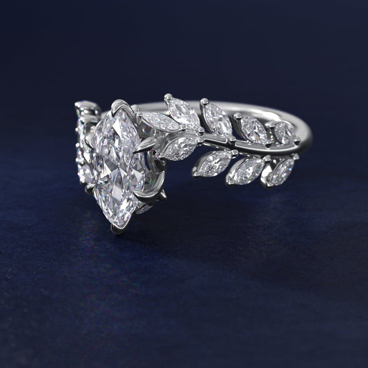 Diamond Vine Side Stone Engagement Ring In Platinum By James Allen - Marquise Center