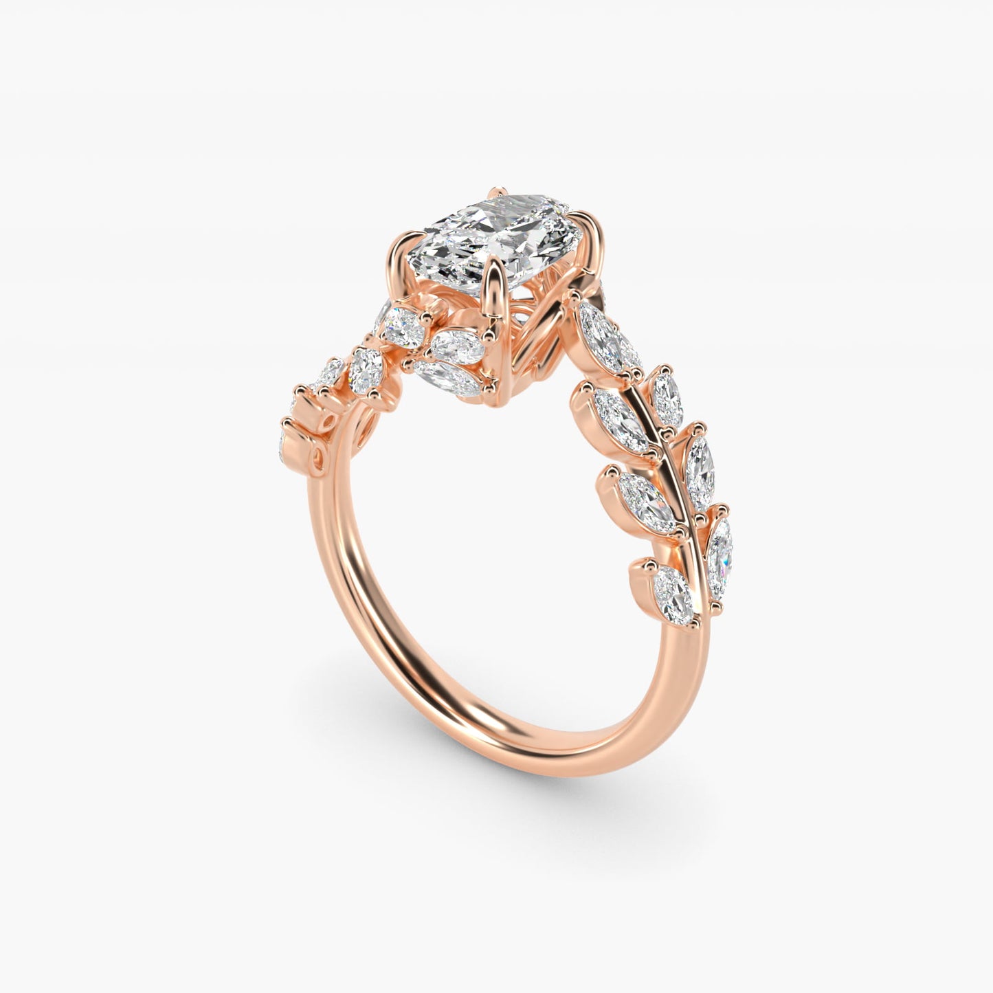 Diamond Vine Side Stone Engagement Ring In 14K Rose Gold By James Allen - Oval Center