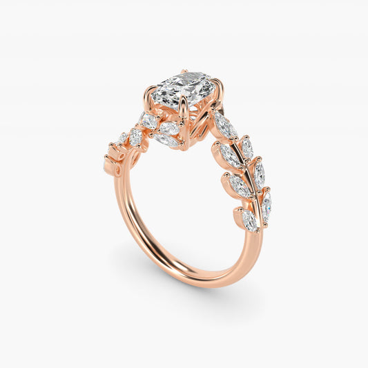 Diamond Vine Side Stone Engagement Ring In 14K Rose Gold By James Allen - Oval Center