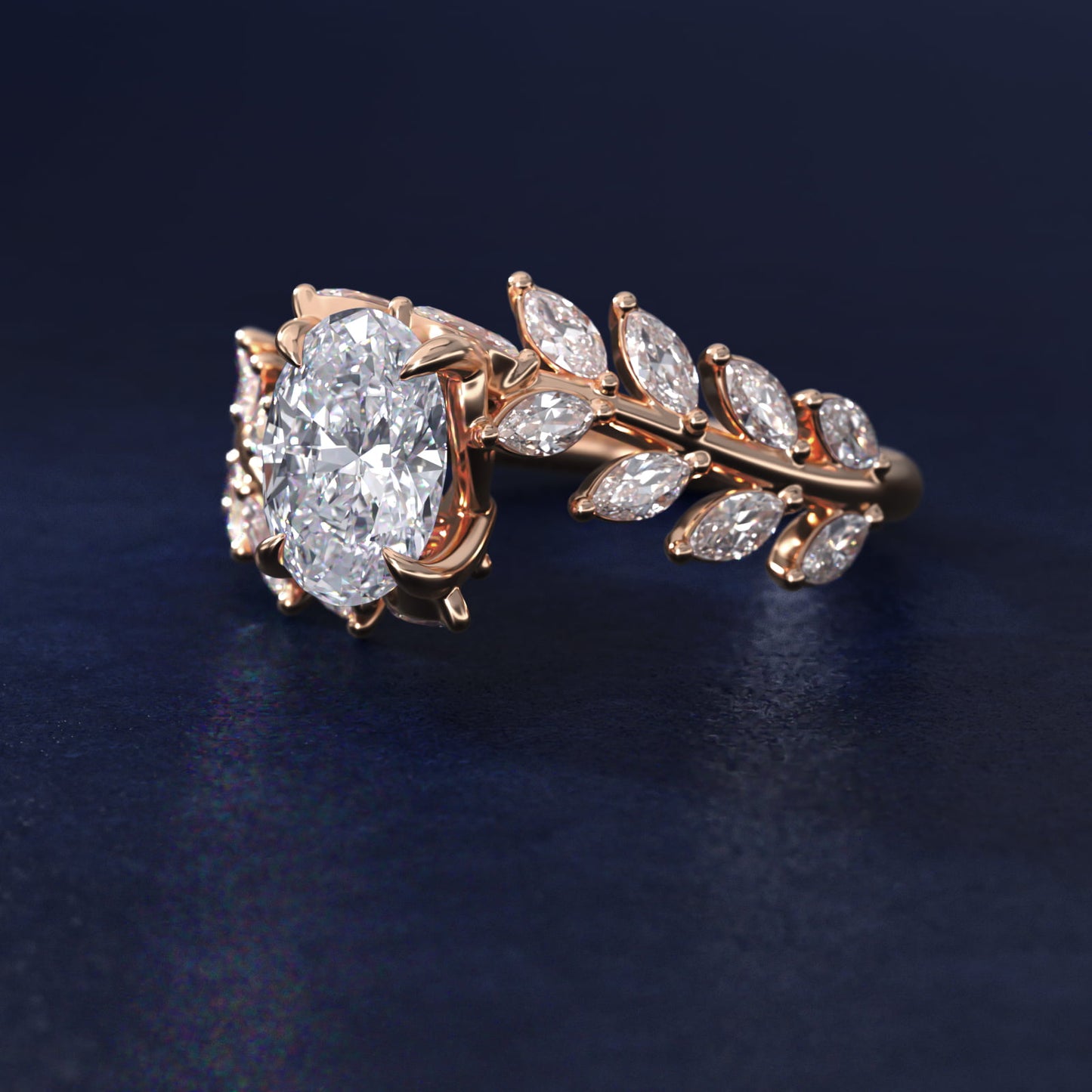 Diamond Vine Side Stone Engagement Ring In 14K Rose Gold By James Allen - Oval Center