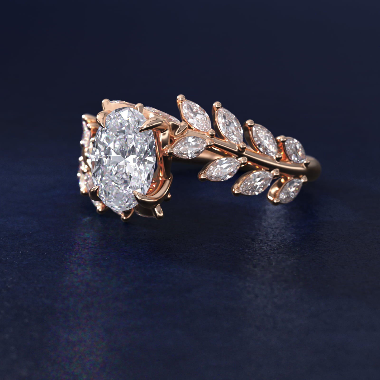 Diamond Vine Side Stone Engagement Ring In 14K Rose Gold By James Allen - Oval Center