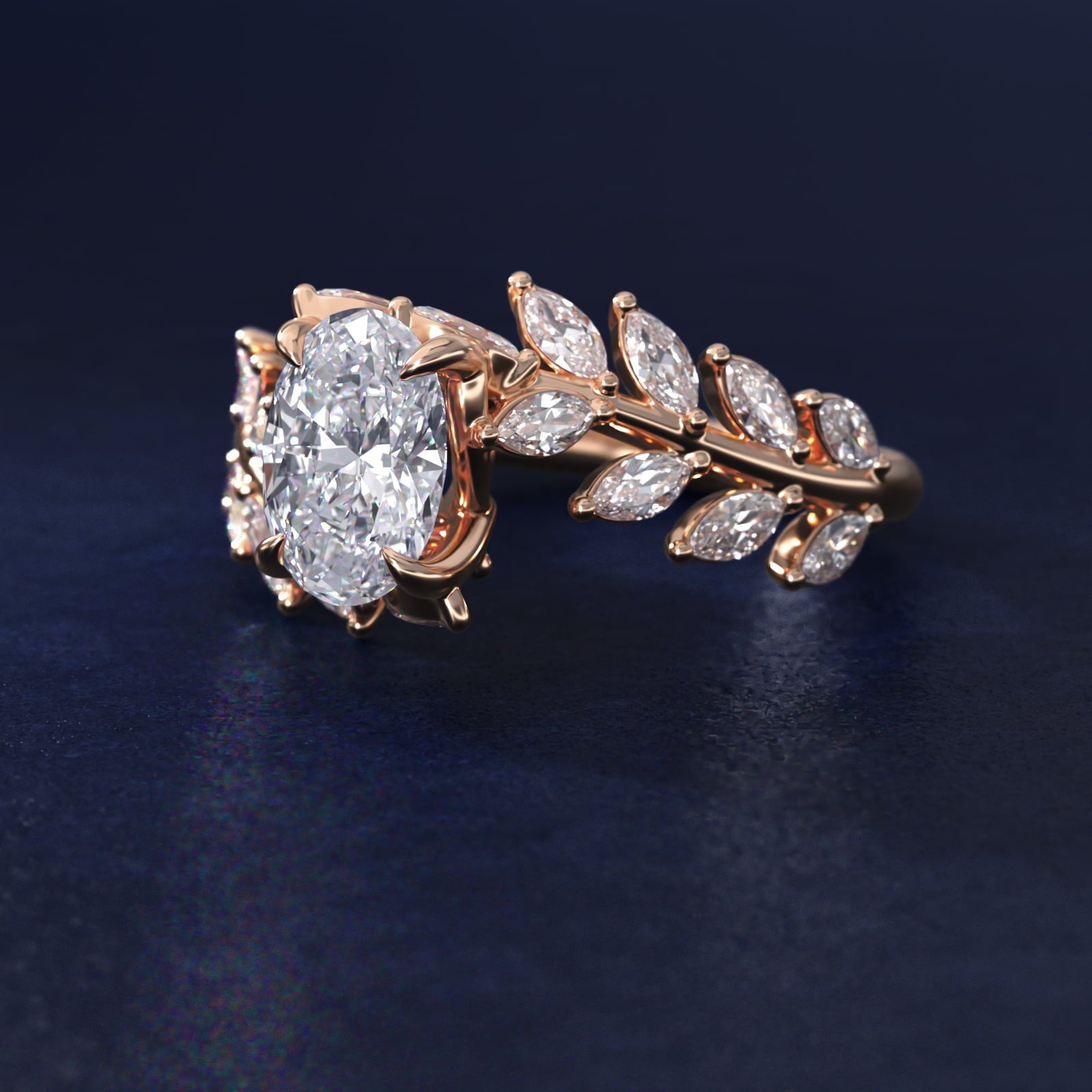 Diamond Vine Side Stone Engagement Ring In 18k Rose Gold By James Allen - Oval Center