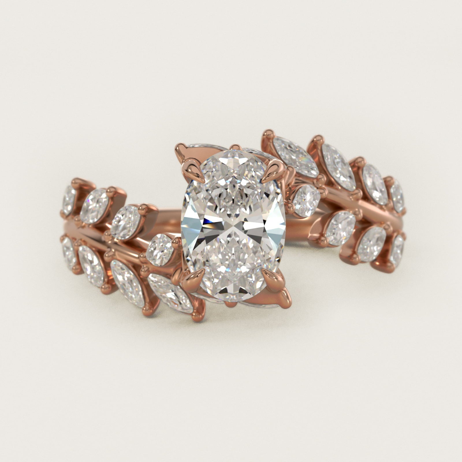 Diamond Vine Side Stone Engagement Ring In 14K Rose Gold By James Allen - Oval Center