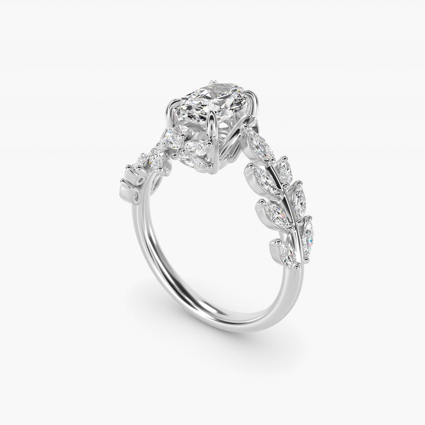 Diamond Vine Side Stone Engagement Ring In 18K White Gold By James Allen - Oval Center