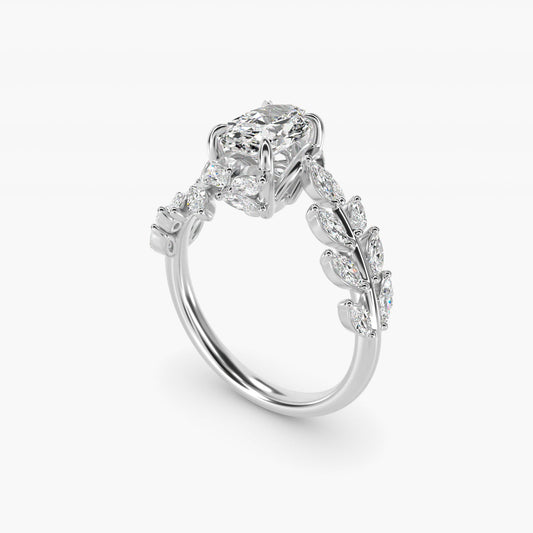 Diamond Vine Side Stone Engagement Ring In 18K White Gold By James Allen - Oval Center