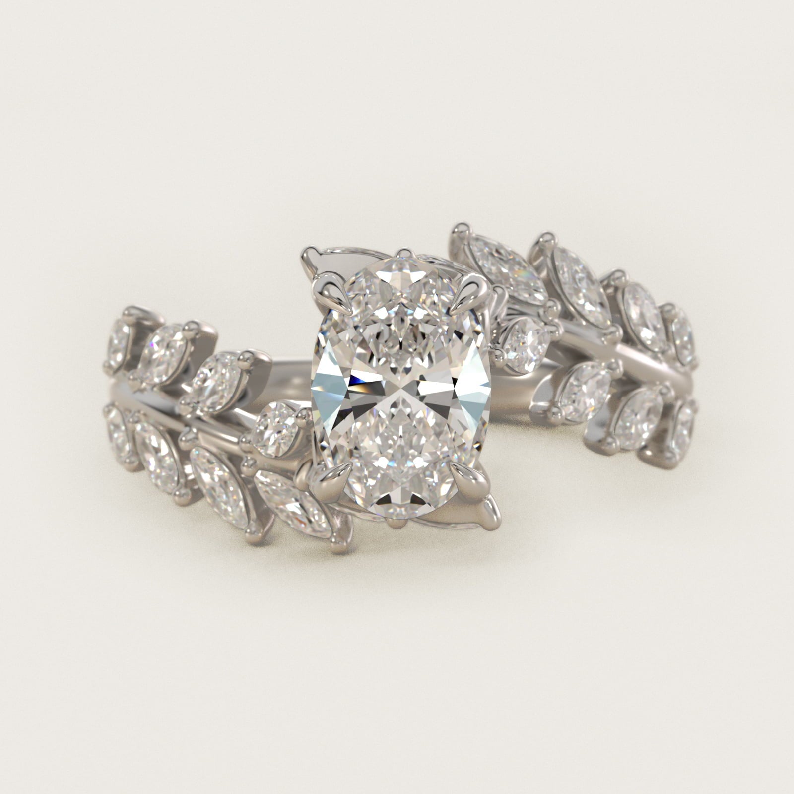 Diamond Vine Side Stone Engagement Ring In 18K White Gold By James Allen - Oval Center