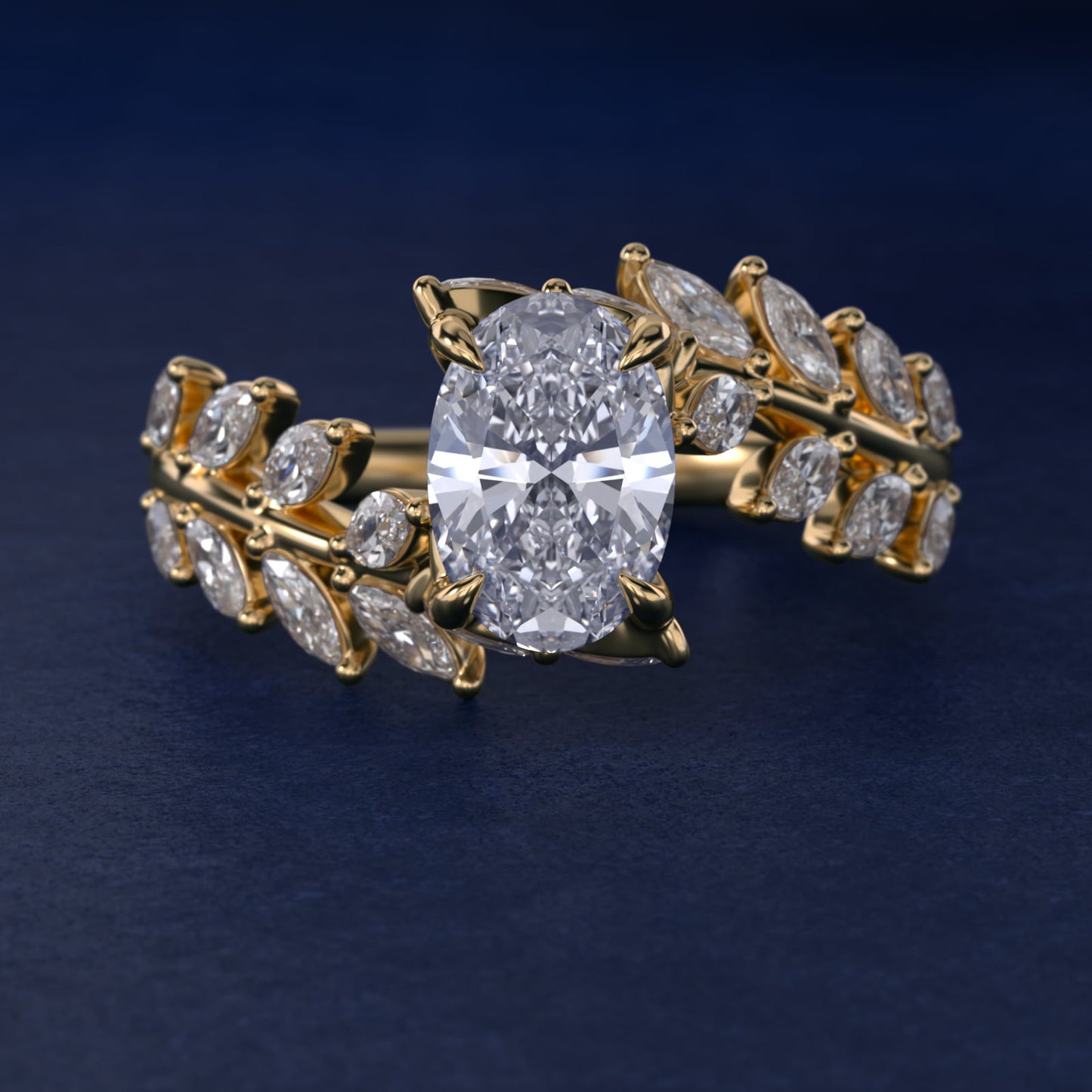 Diamond Vine Side Stone Engagement Ring In 18K Yellow Gold By James Allen - Oval Center