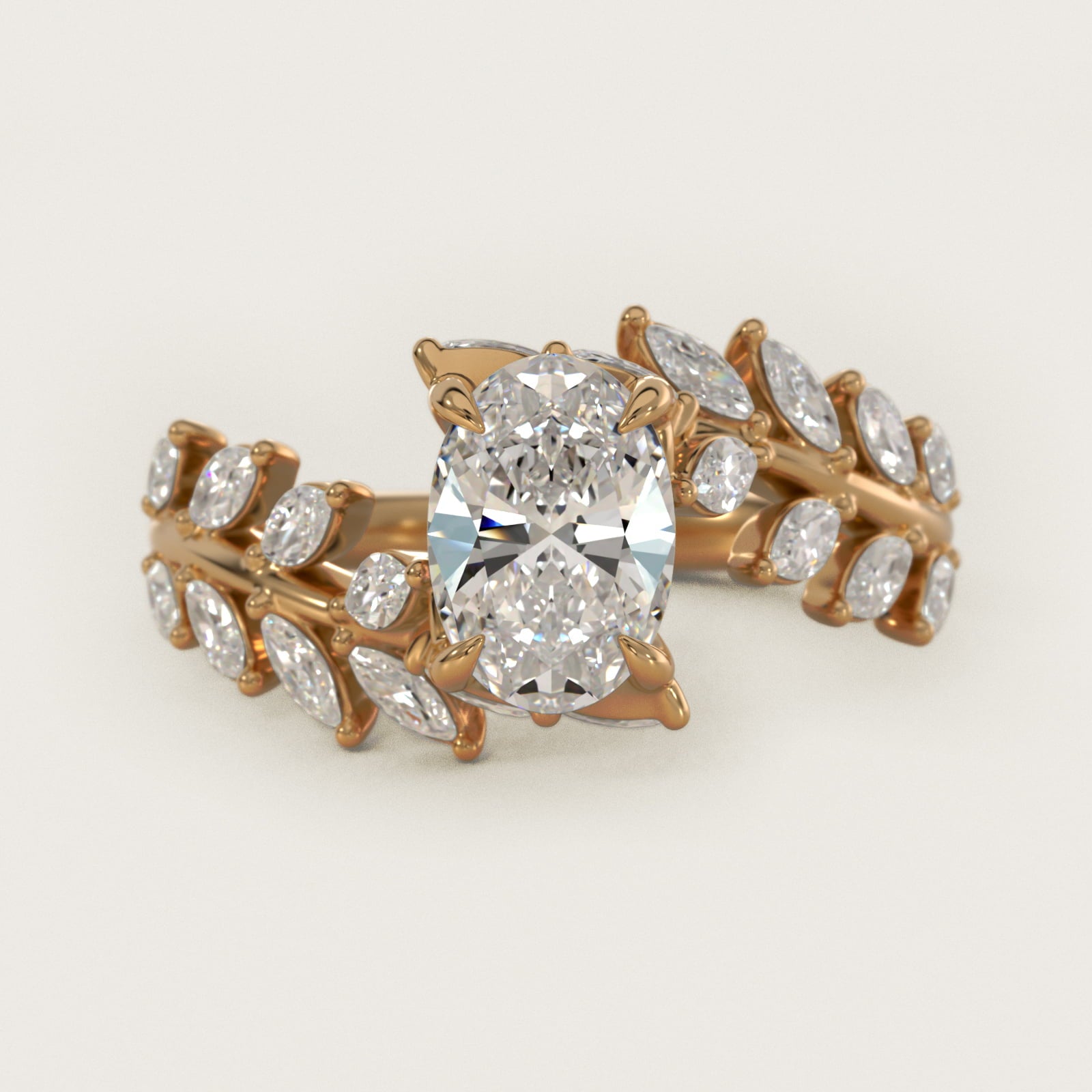 Diamond Vine Side Stone Engagement Ring In 18K Yellow Gold By James Allen - Oval Center