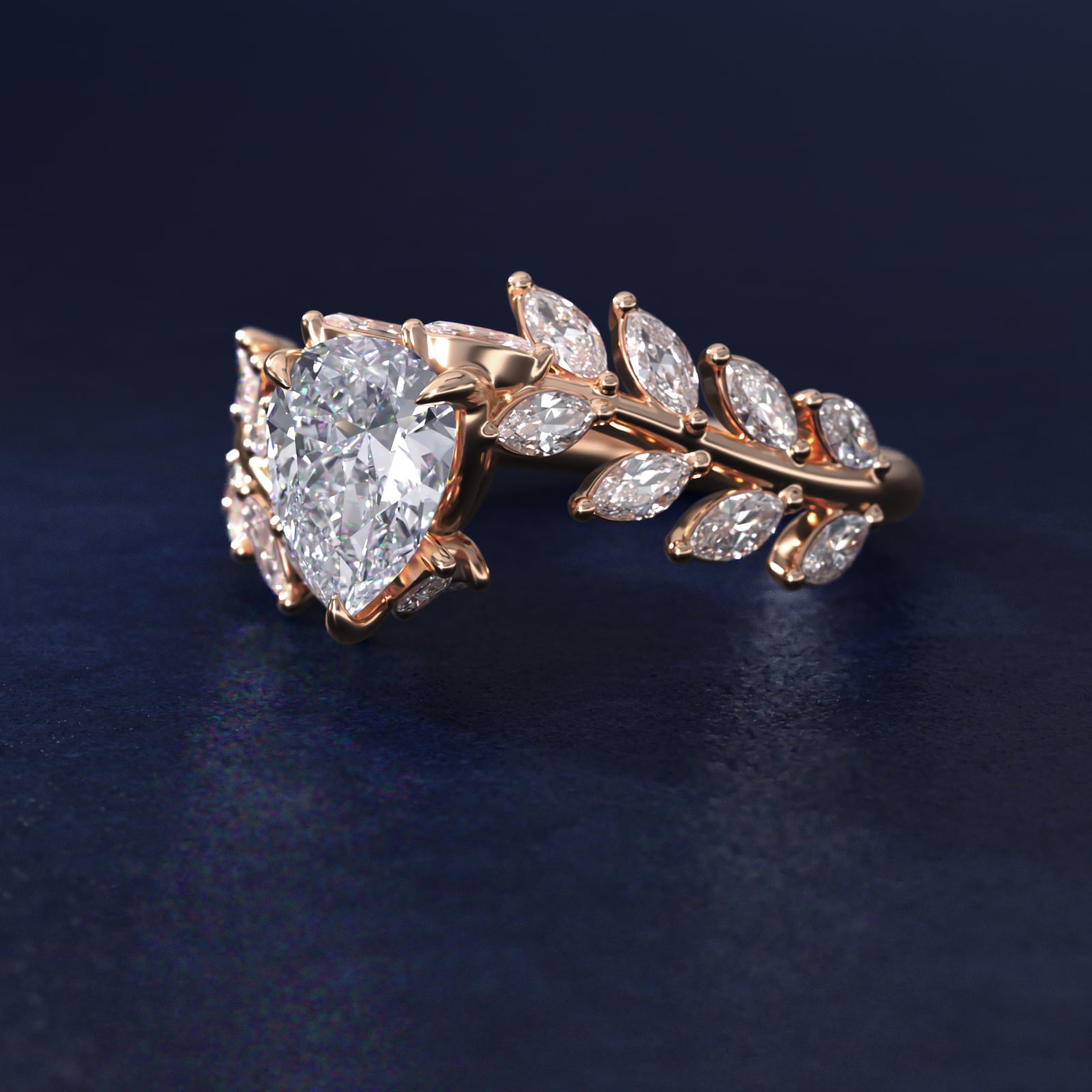 Diamond Vine Side Stone Engagement Ring In 14K Rose Gold By James Allen - Pear Center