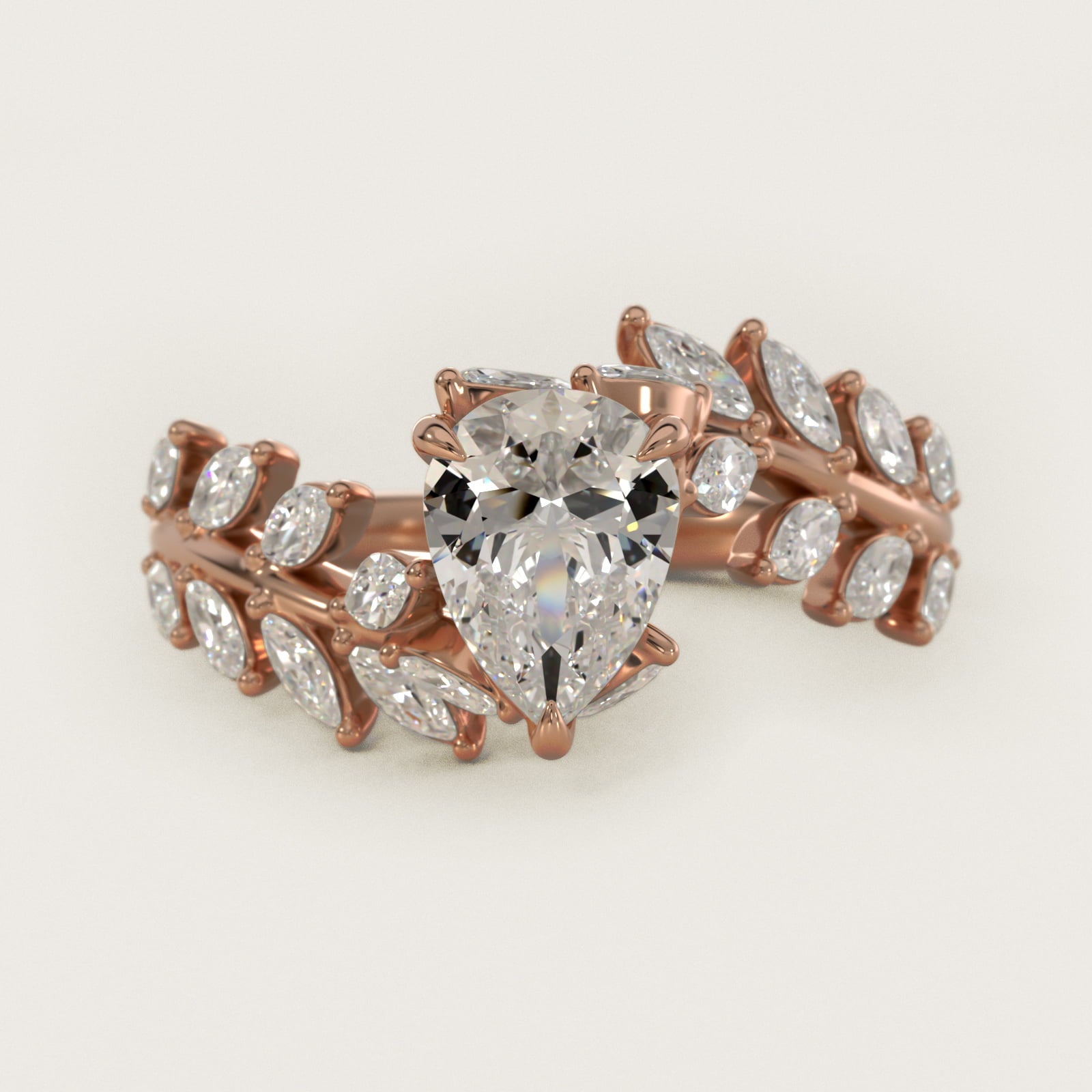 Diamond Vine Side Stone Engagement Ring In 14K Rose Gold By James Allen - Pear Center