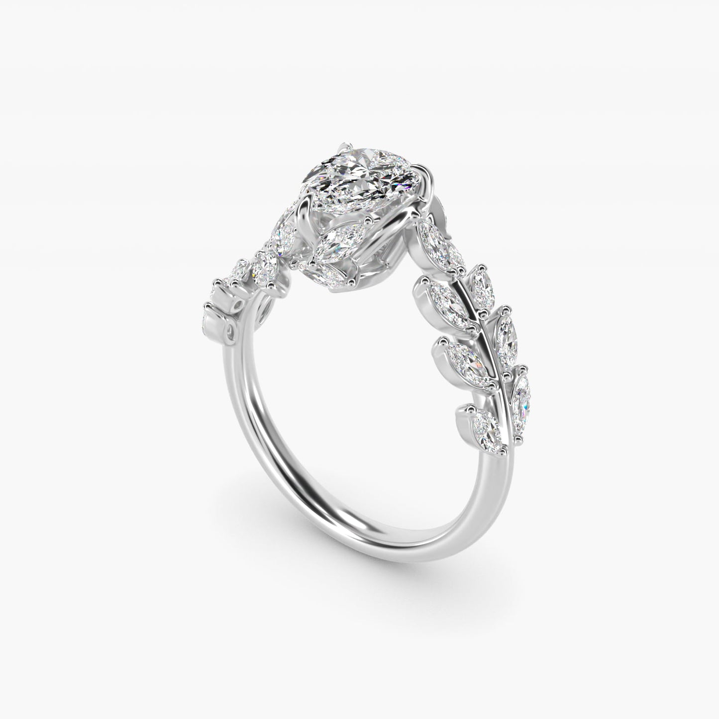 Diamond Vine Side Stone Engagement Ring In 18K White Gold By James Allen - Pear Center