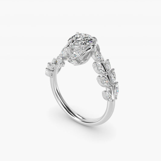 Diamond Vine Side Stone Engagement Ring In 18K White Gold By James Allen - Pear Center