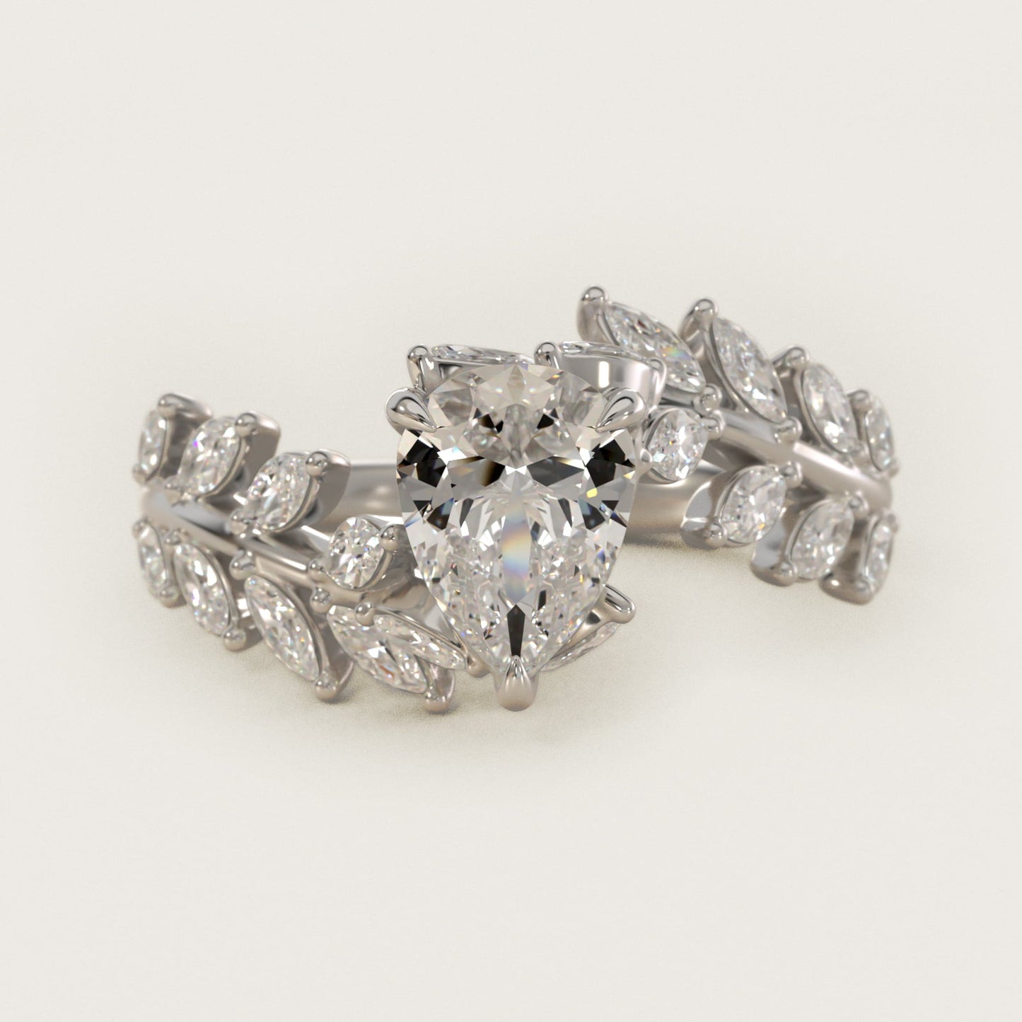 Diamond Vine Side Stone Engagement Ring In 18K White Gold By James Allen - Pear Center