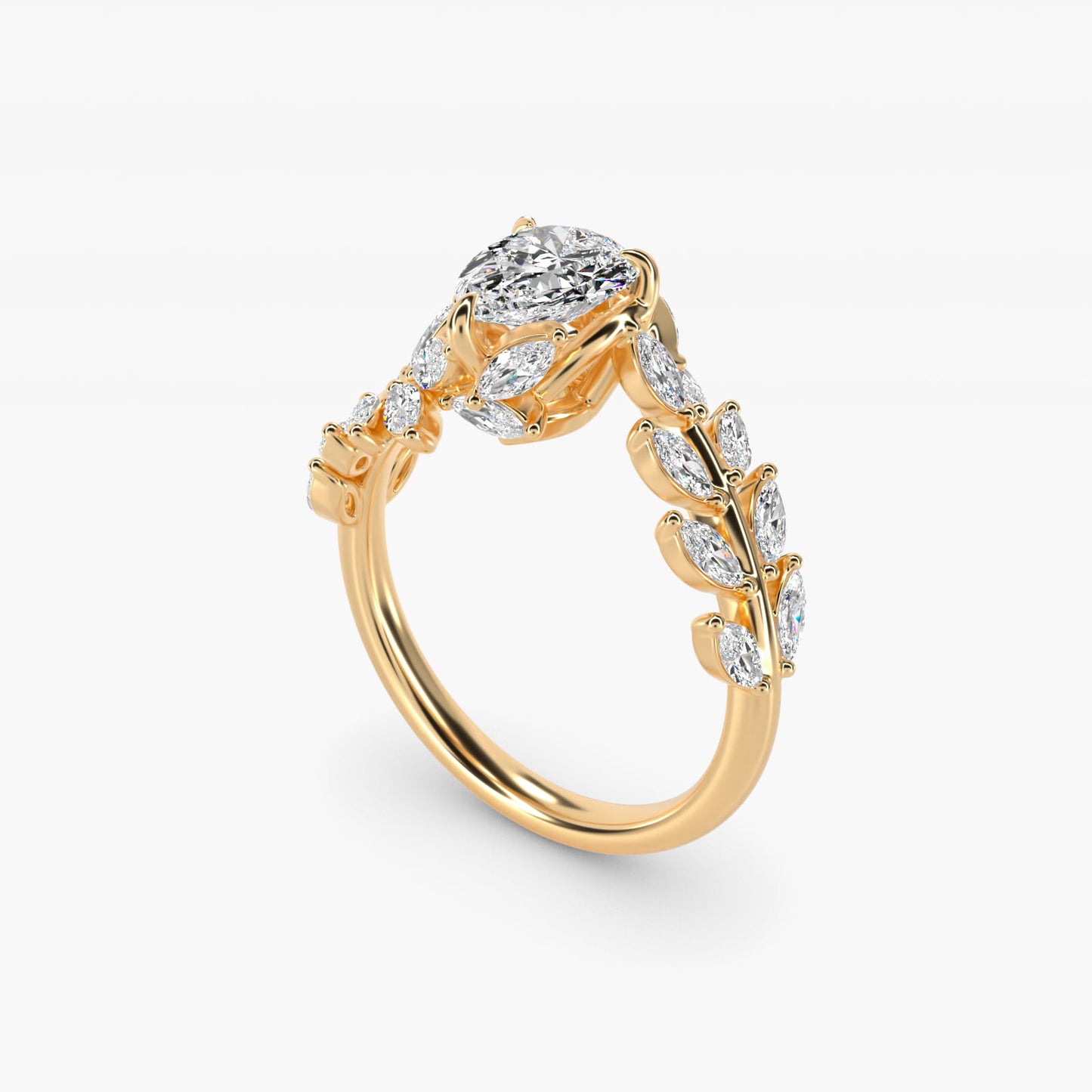 Diamond Vine Side Stone Engagement Ring In 18K Yellow Gold By James Allen - Pear Center