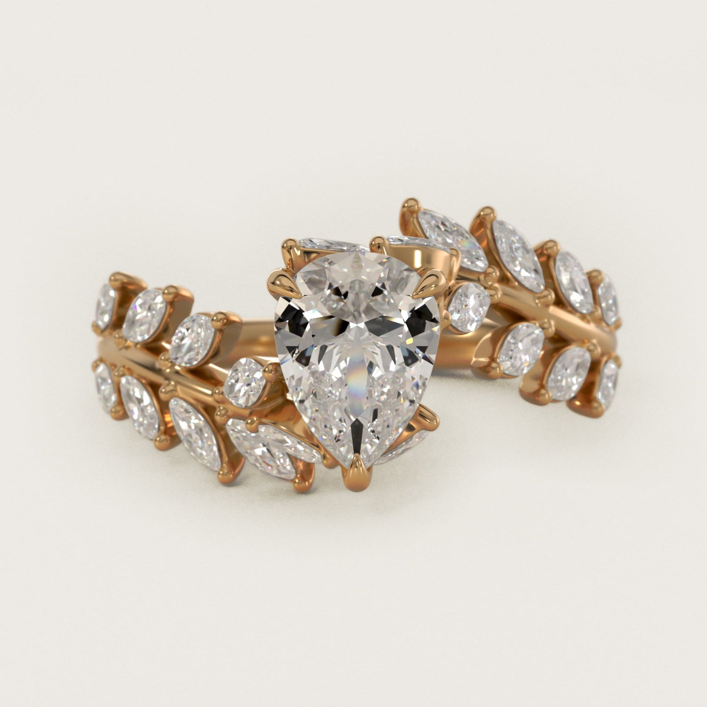 Diamond Vine Side Stone Engagement Ring In 18K Yellow Gold By James Allen - Pear Center