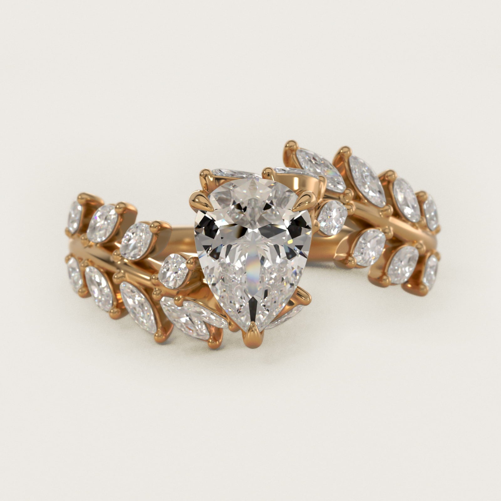 Diamond Vine Side Stone Engagement Ring In 18K Yellow Gold By James Allen - Pear Center