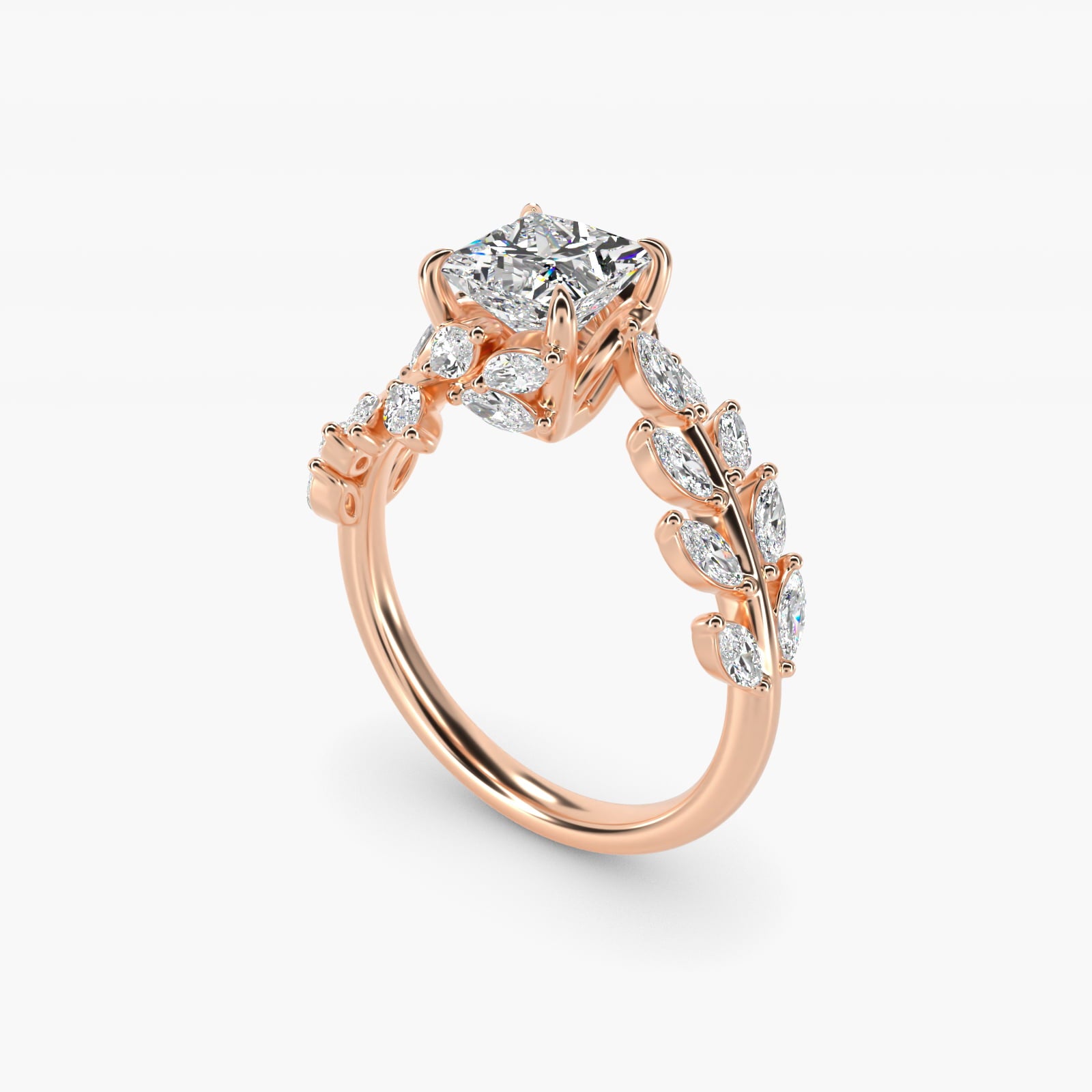 Diamond Vine Side Stone Engagement Ring In 14K Rose Gold By James Allen - Princess Center