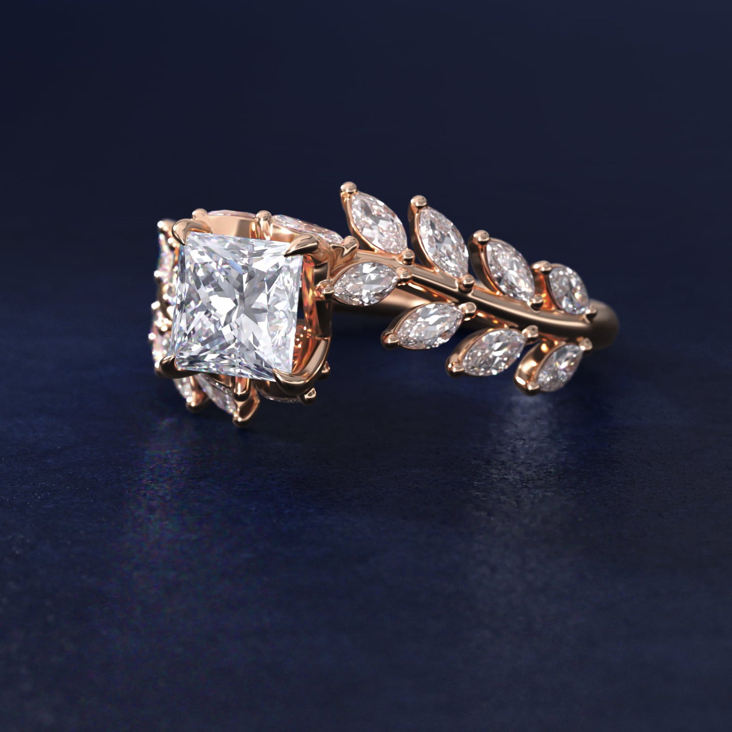Diamond Vine Side Stone Engagement Ring In 14K Rose Gold By James Allen - Princess Center