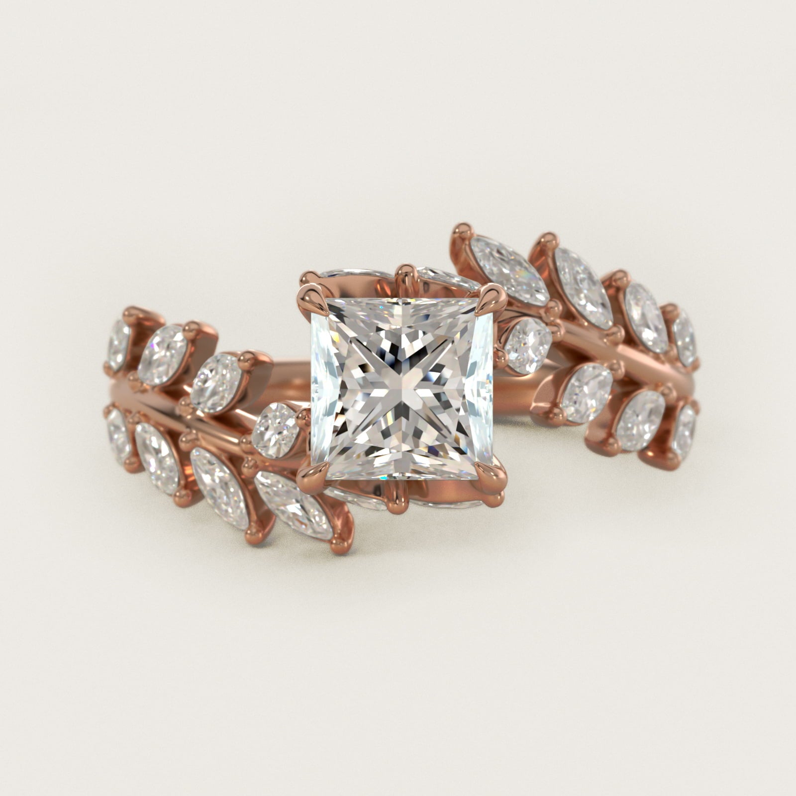 Diamond Vine Side Stone Engagement Ring In 14K Rose Gold By James Allen - Princess Center