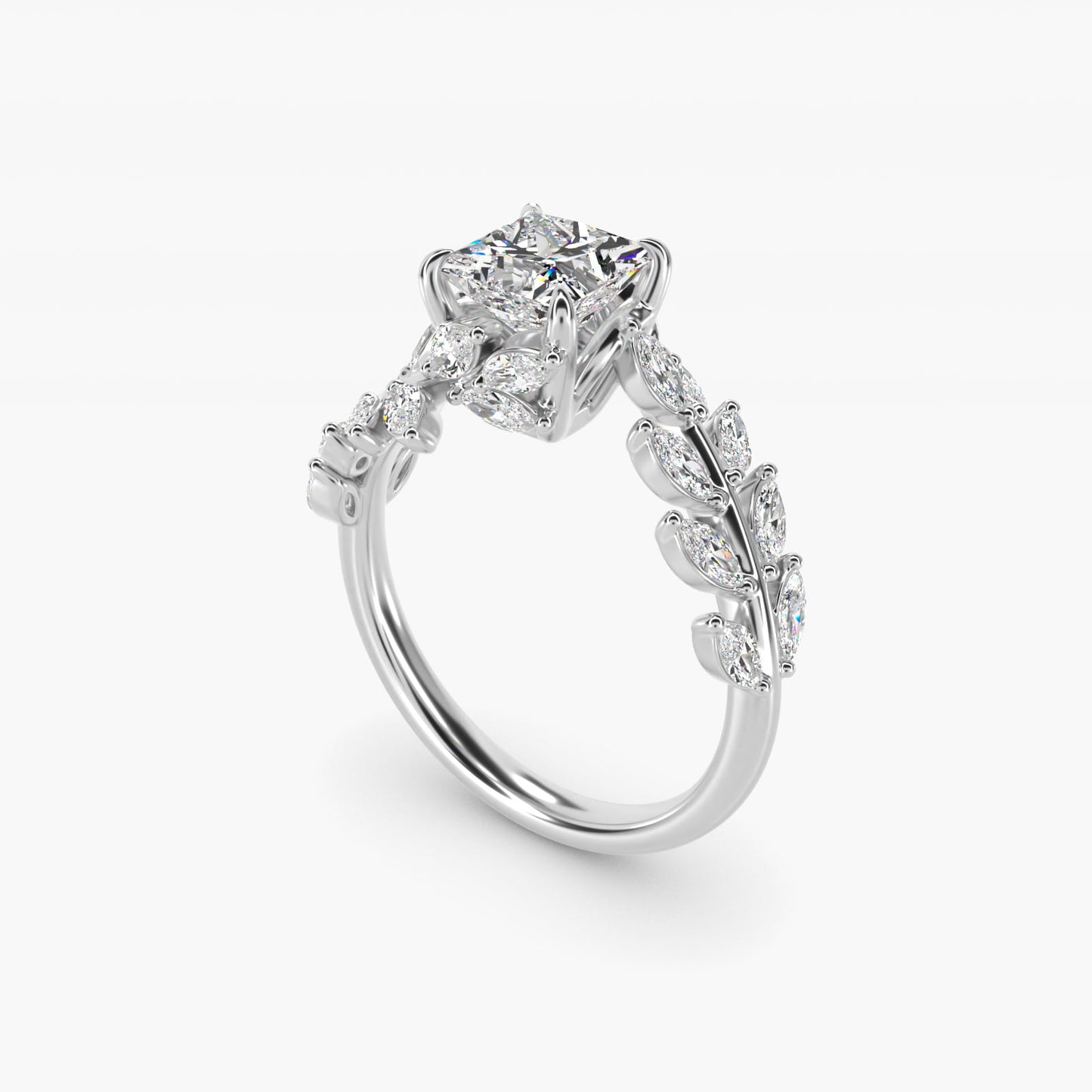 Diamond Vine Side Stone Engagement Ring In 18K White Gold By James Allen - Princess Center