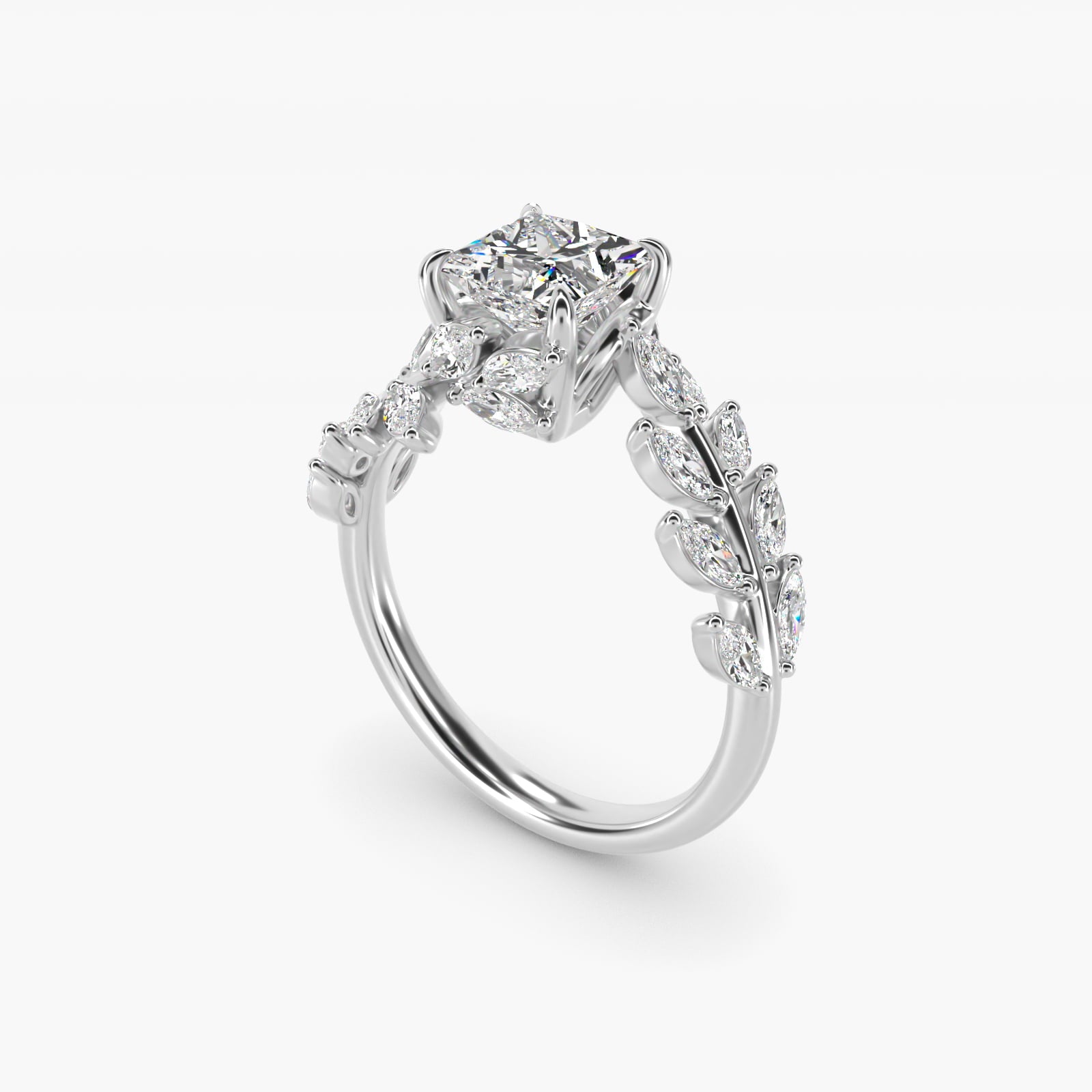 Diamond Vine Side Stone Engagement Ring In 18K White Gold By James Allen - Princess Center
