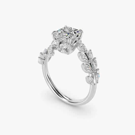 Diamond Vine Side Stone Engagement Ring In 18K White Gold By James Allen - Princess Center