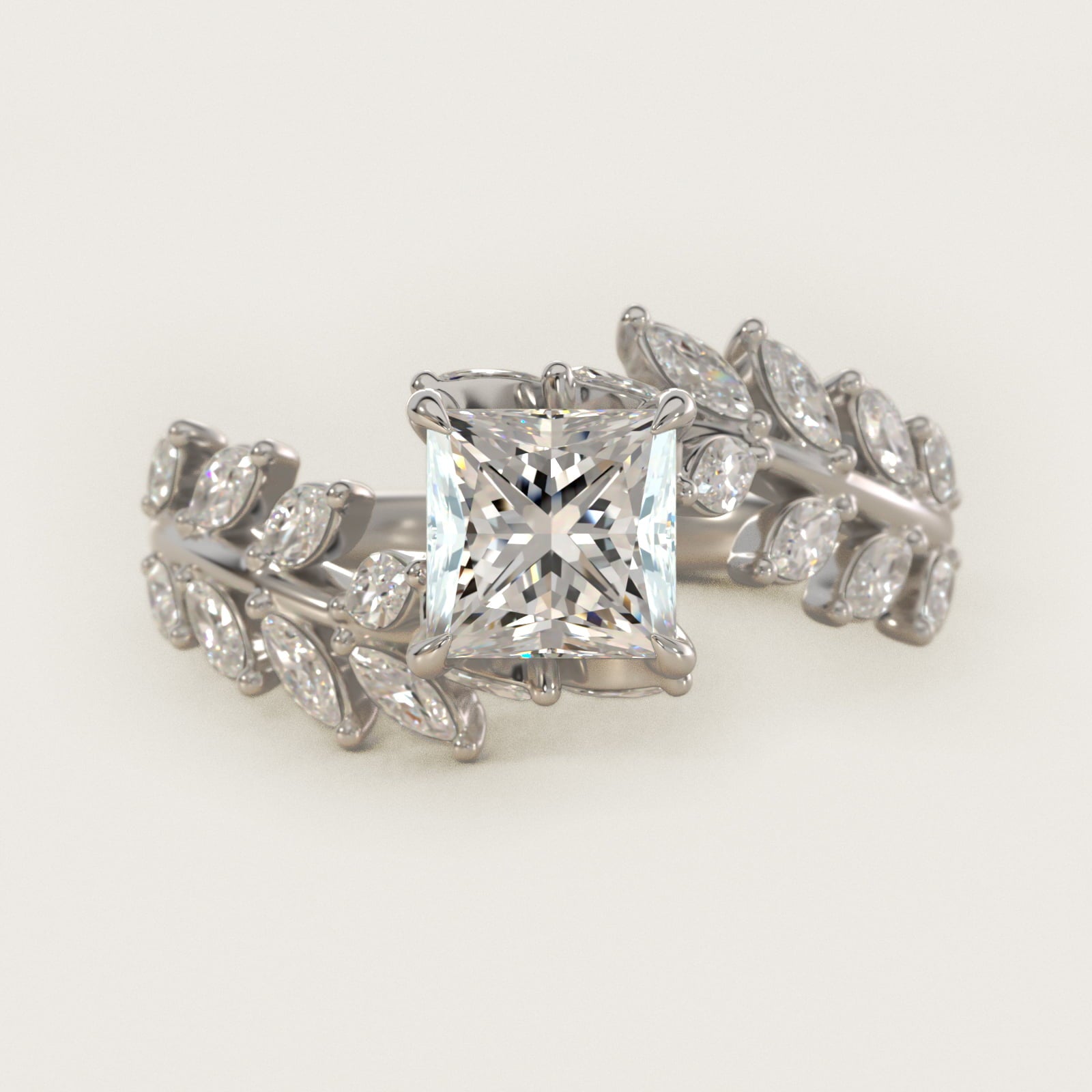 Diamond Vine Side Stone Engagement Ring In 18K White Gold By James Allen - Princess Center