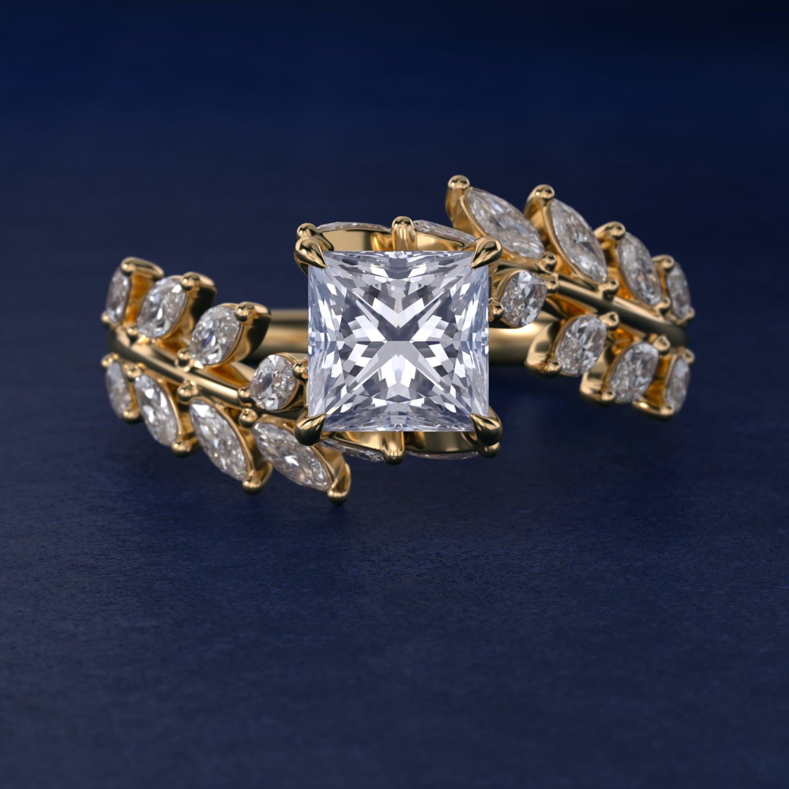 Diamond Vine Side Stone Engagement Ring In 18K Yellow Gold By James Allen - Princess Center