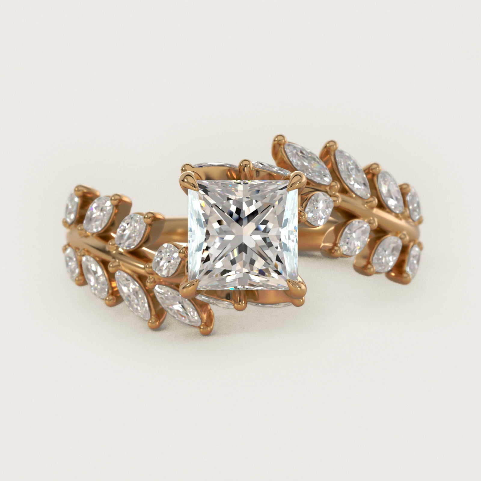 Diamond Vine Side Stone Engagement Ring In 18K Yellow Gold By James Allen - Princess Center