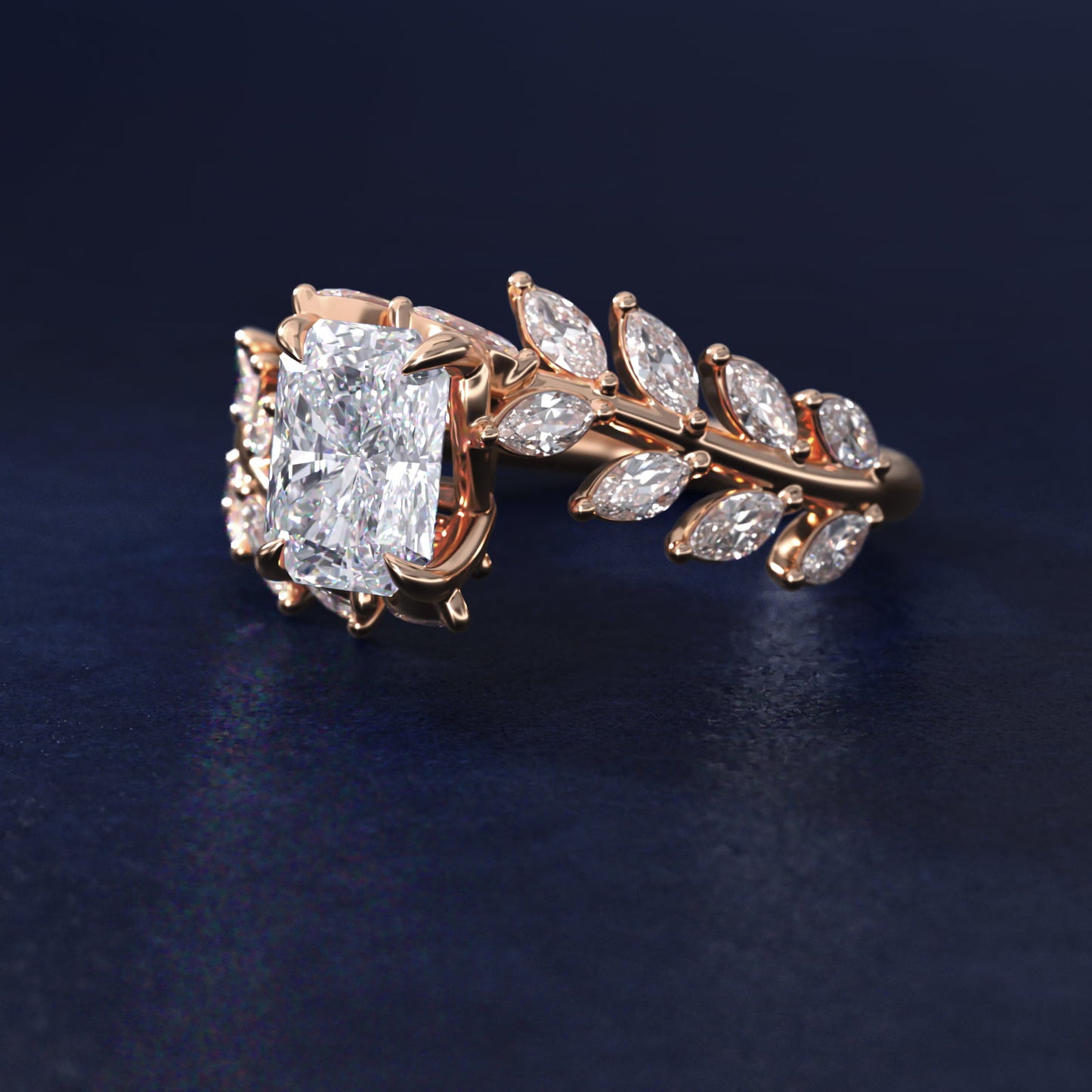 Diamond Vine Side Stone Engagement Ring In 14K Rose Gold By James Allen - Radiant Center