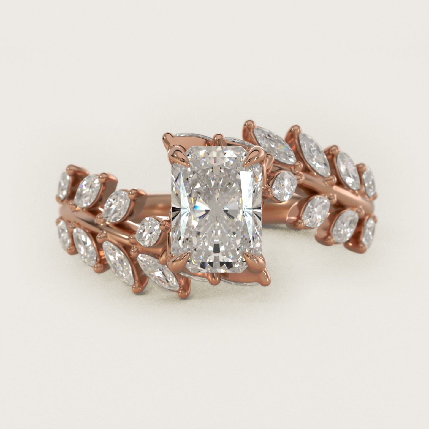 Diamond Vine Side Stone Engagement Ring In 14K Rose Gold By James Allen - Radiant Center