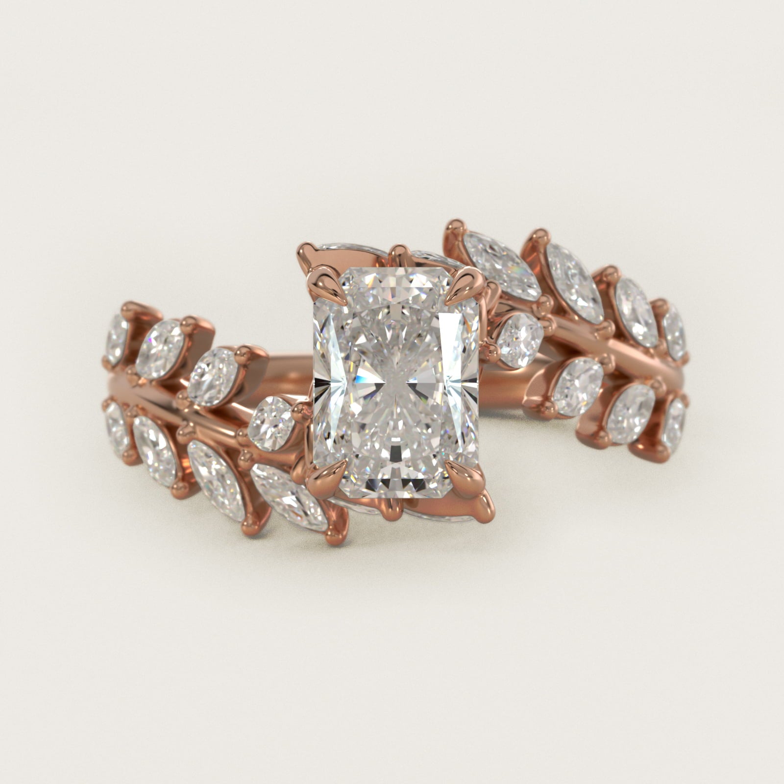Diamond Vine Side Stone Engagement Ring In 14K Rose Gold By James Allen - Radiant Center