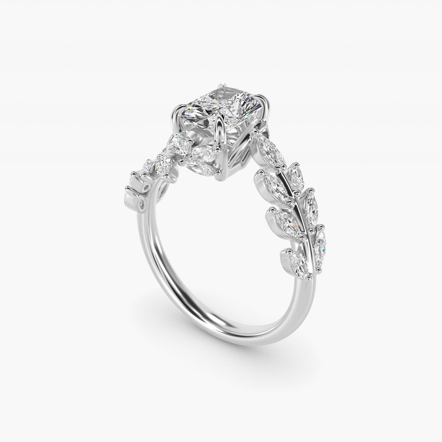 Diamond Vine Side Stone Engagement Ring In 18K White Gold By James Allen - Radiant Center