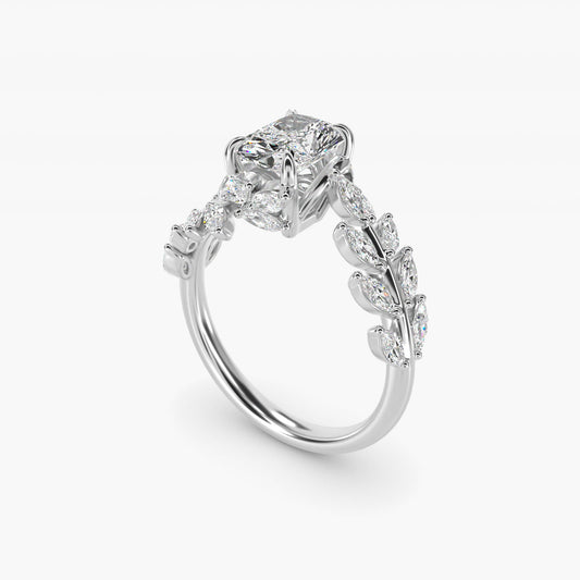 Diamond Vine Side Stone Engagement Ring In 18K White Gold By James Allen - Radiant Center