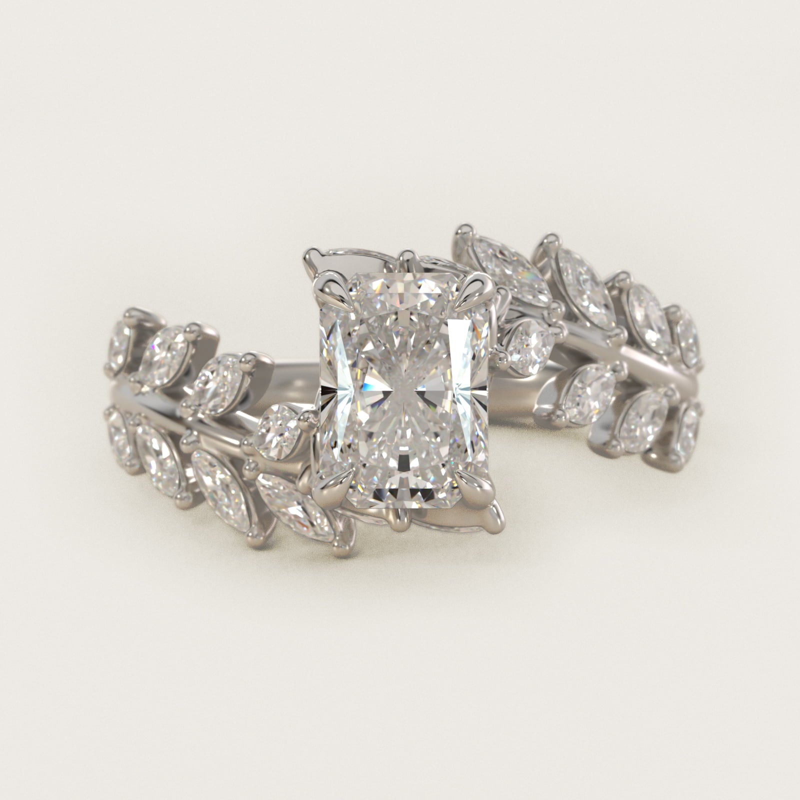 Diamond Vine Side Stone Engagement Ring In 18K White Gold By James Allen - Radiant Center