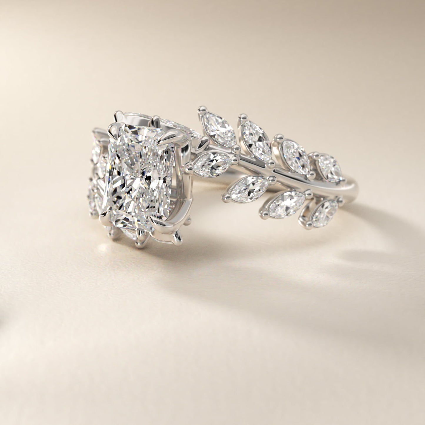 Diamond Vine Side Stone Engagement Ring In 18K White Gold By James Allen - Radiant Center