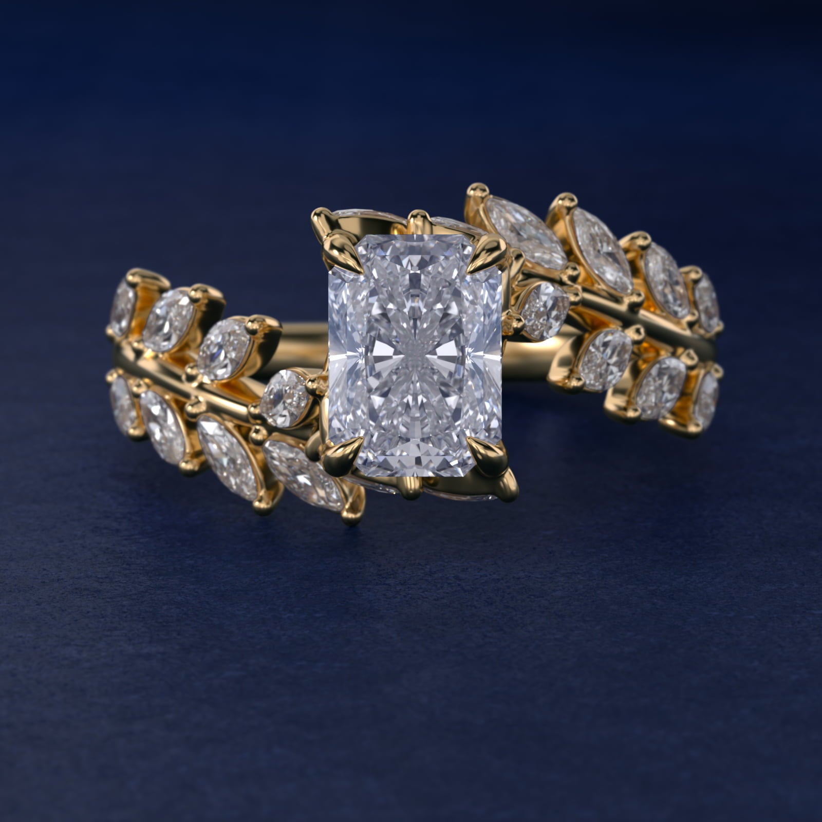 Diamond Vine Side Stone Engagement Ring In 18K Yellow Gold By James Allen - Radiant Center