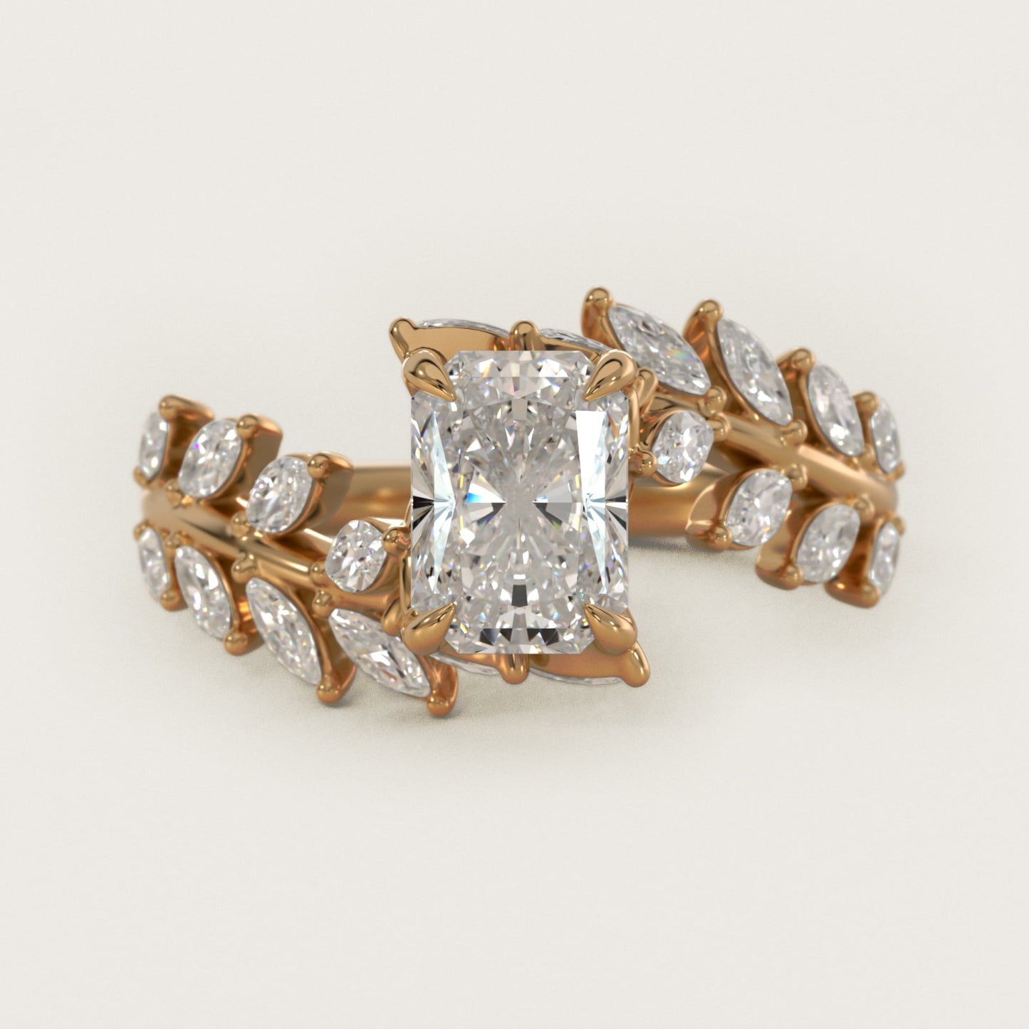 Diamond Vine Side Stone Engagement Ring In 18K Yellow Gold By James Allen - Radiant Center