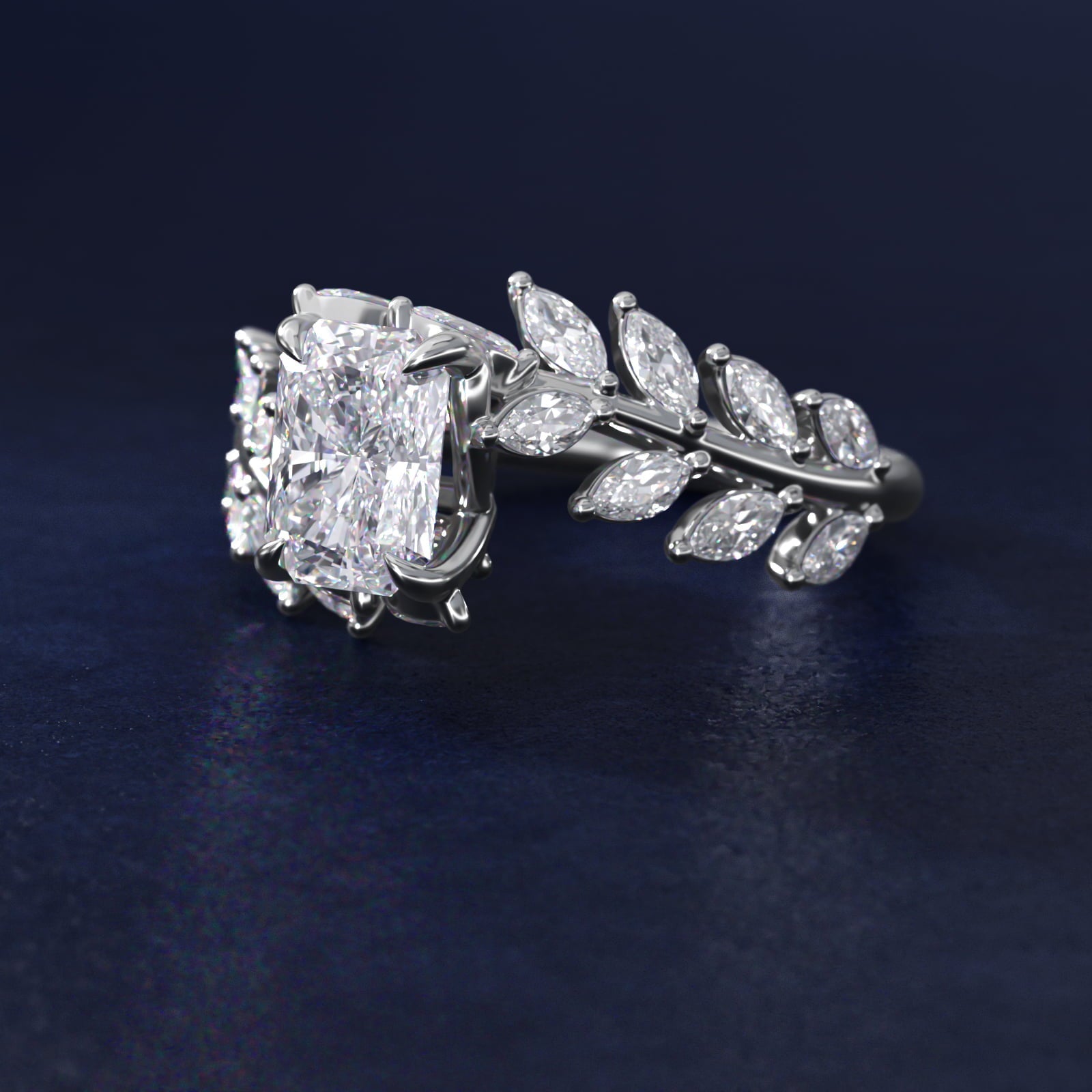 Diamond Vine Side Stone Engagement Ring In Platinum By James Allen - Radiant Center