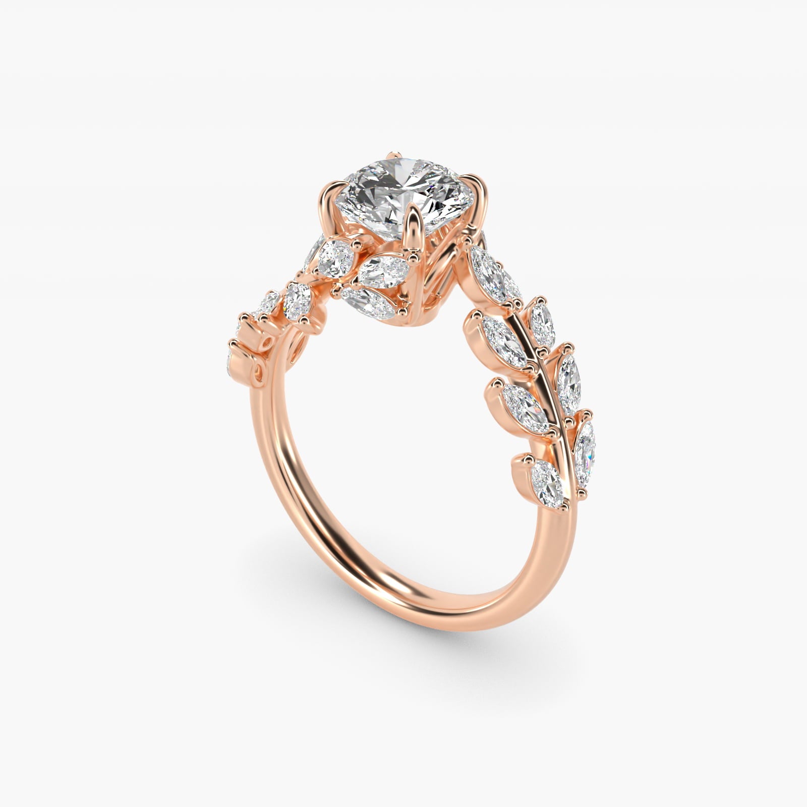 Diamond Vine Side Stone Engagement Ring In 14K Rose Gold By James Allen - Round Center