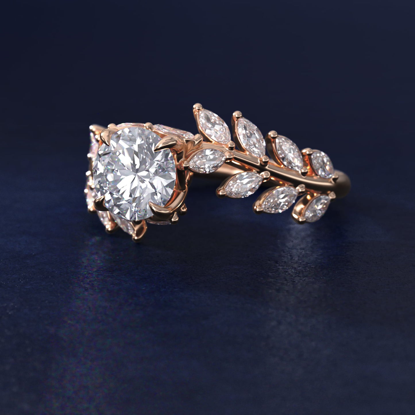 Diamond Vine Side Stone Engagement Ring In 14K Rose Gold By James Allen - Round Center