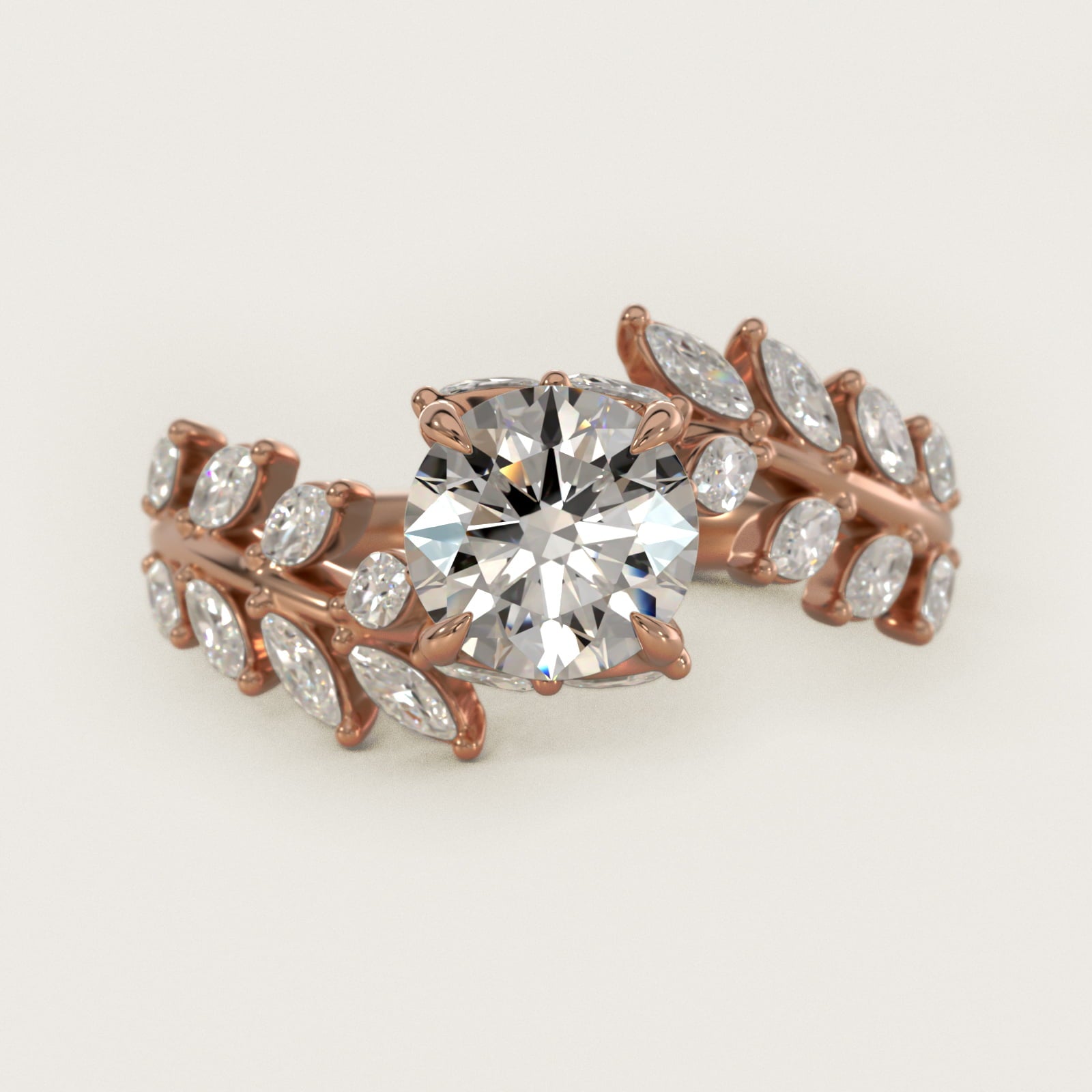 Diamond Vine Side Stone Engagement Ring In 14K Rose Gold By James Allen - Round Center
