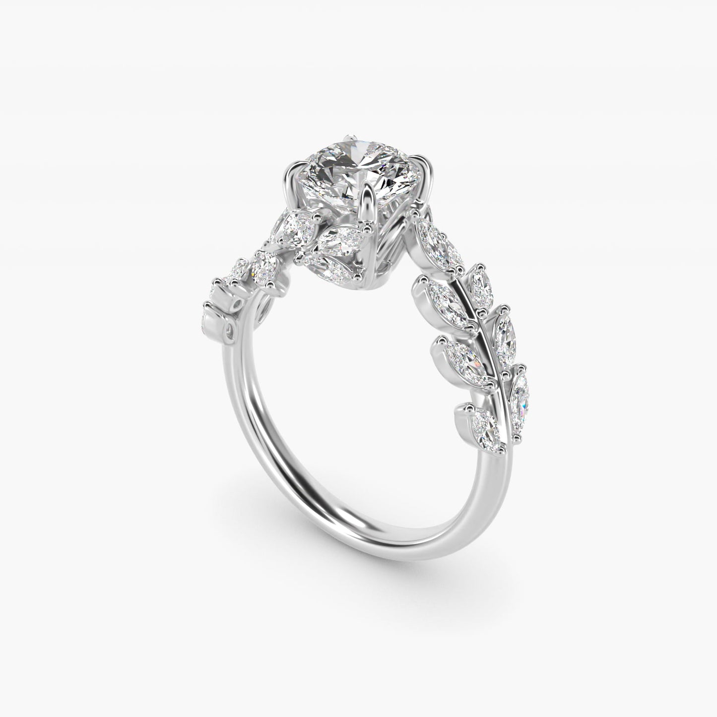 Diamond Vine Side Stone Engagement Ring In 18K White Gold By James Allen - Round Center