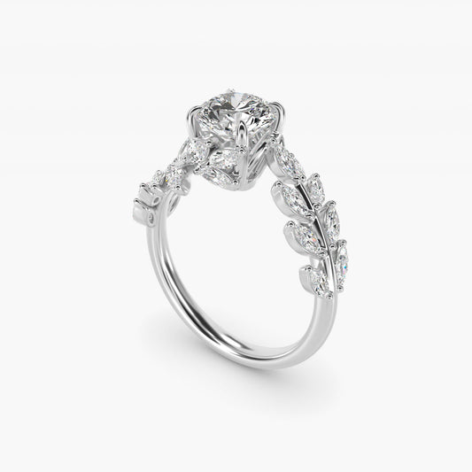 Diamond Vine Side Stone Engagement Ring In 18K White Gold By James Allen - Round Center