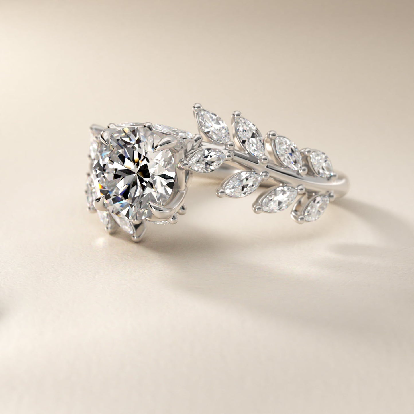 Diamond Vine Side Stone Engagement Ring In 18K White Gold By James Allen - Round Center