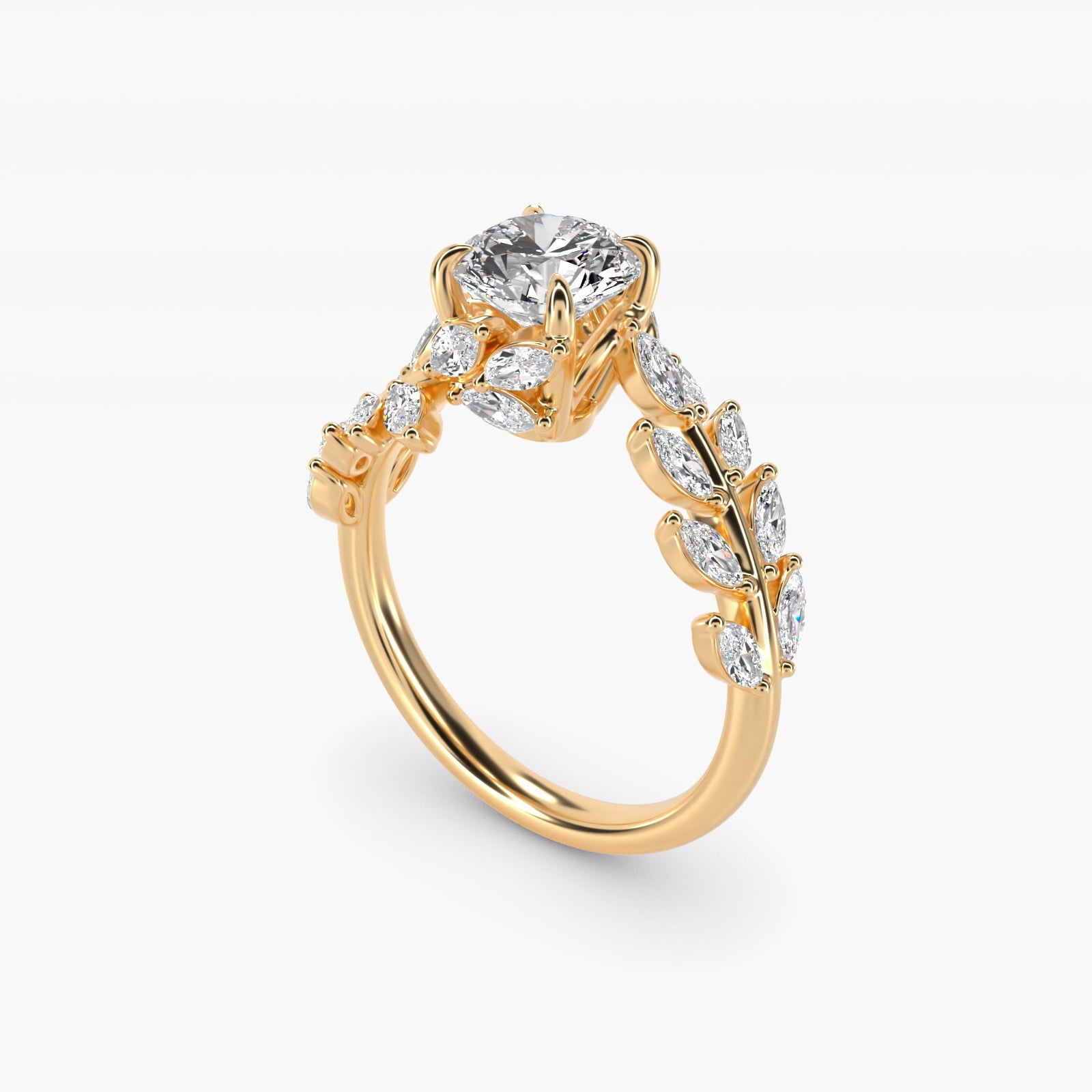 Diamond Vine Side Stone Engagement Ring In 18K Yellow Gold By James Allen - Round Center