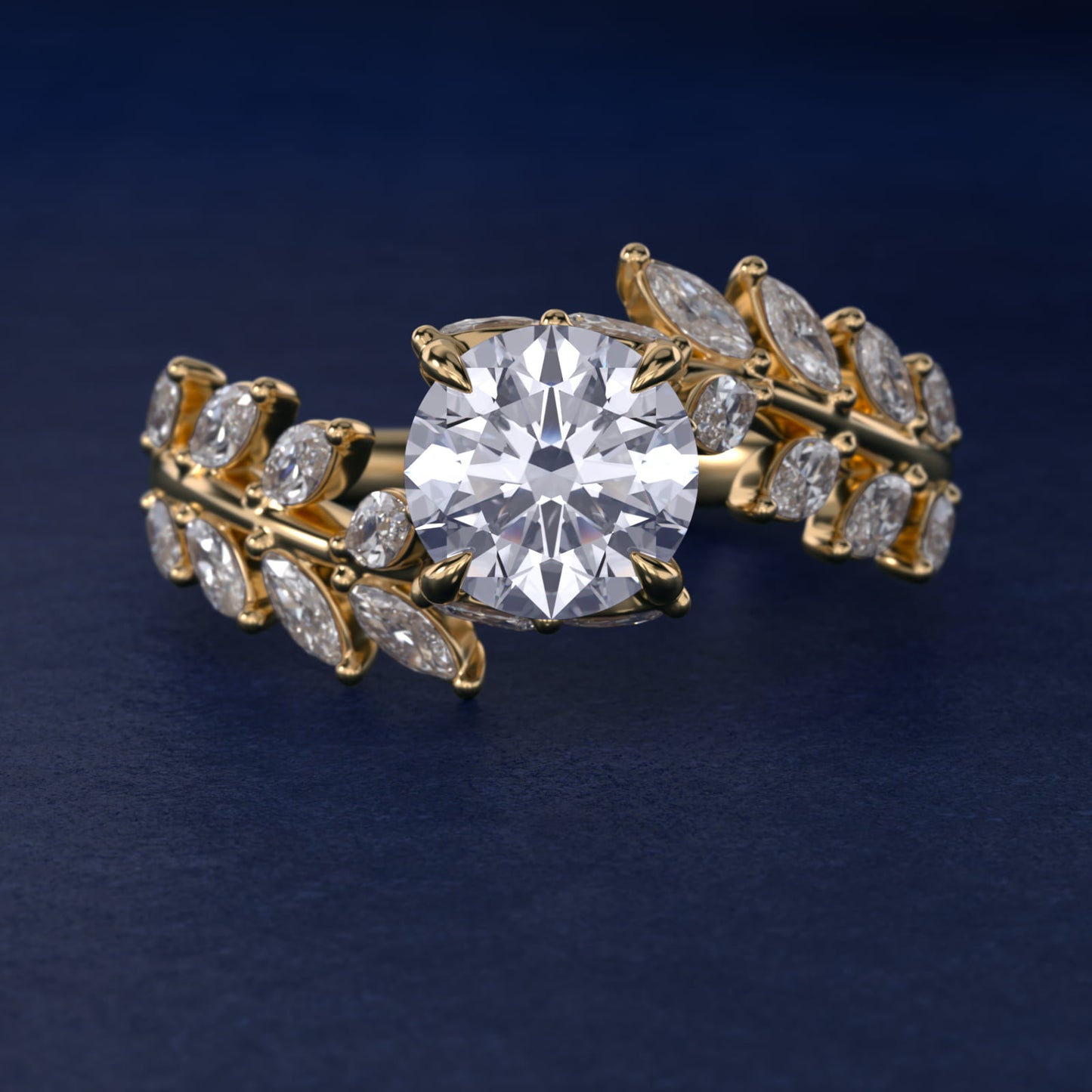 Diamond Vine Side Stone Engagement Ring In 18K Yellow Gold By James Allen - Round Center